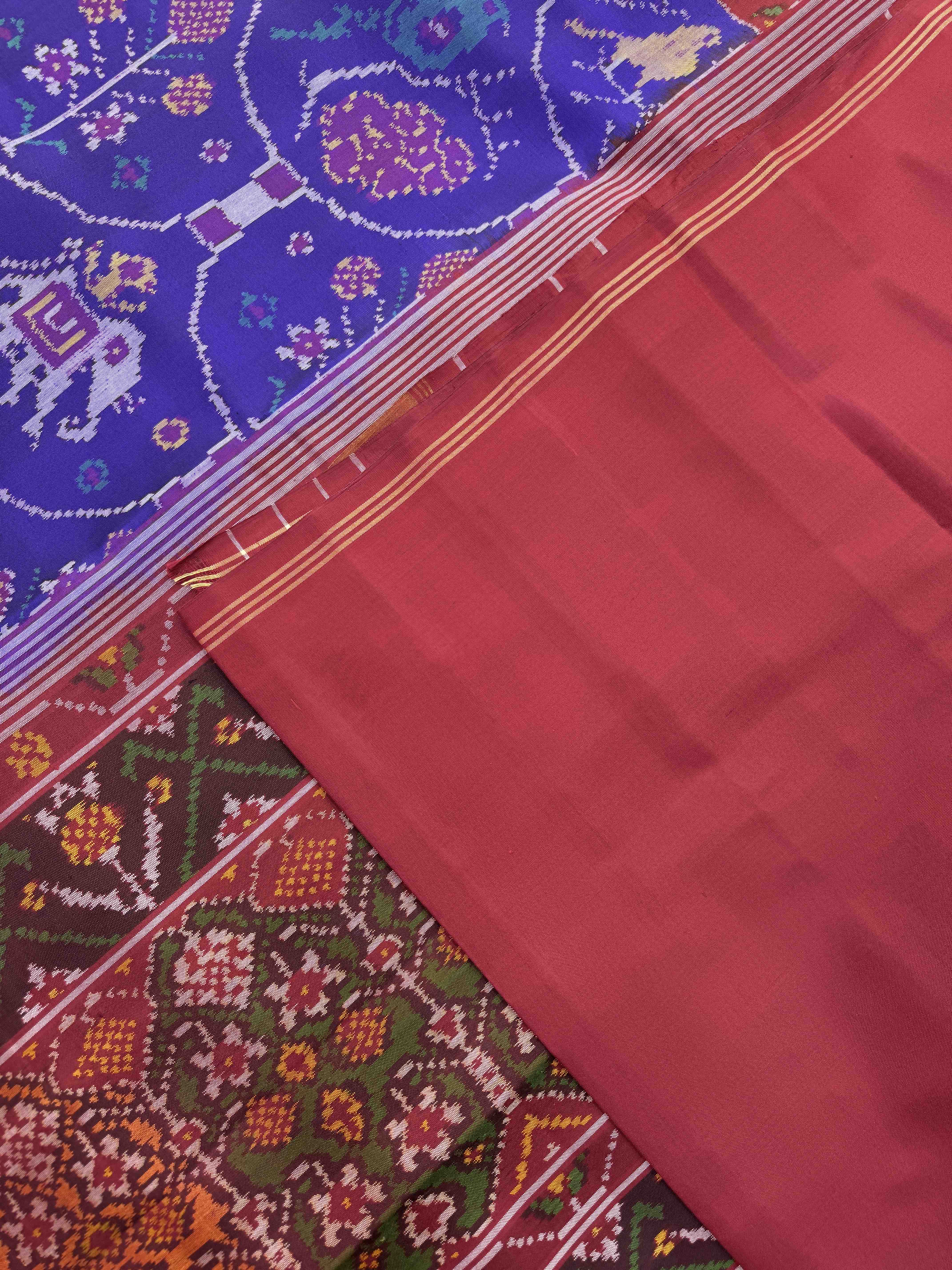 Red & Purplish Blue Narikunj Fancy Single Ikat Patan Patola Saree