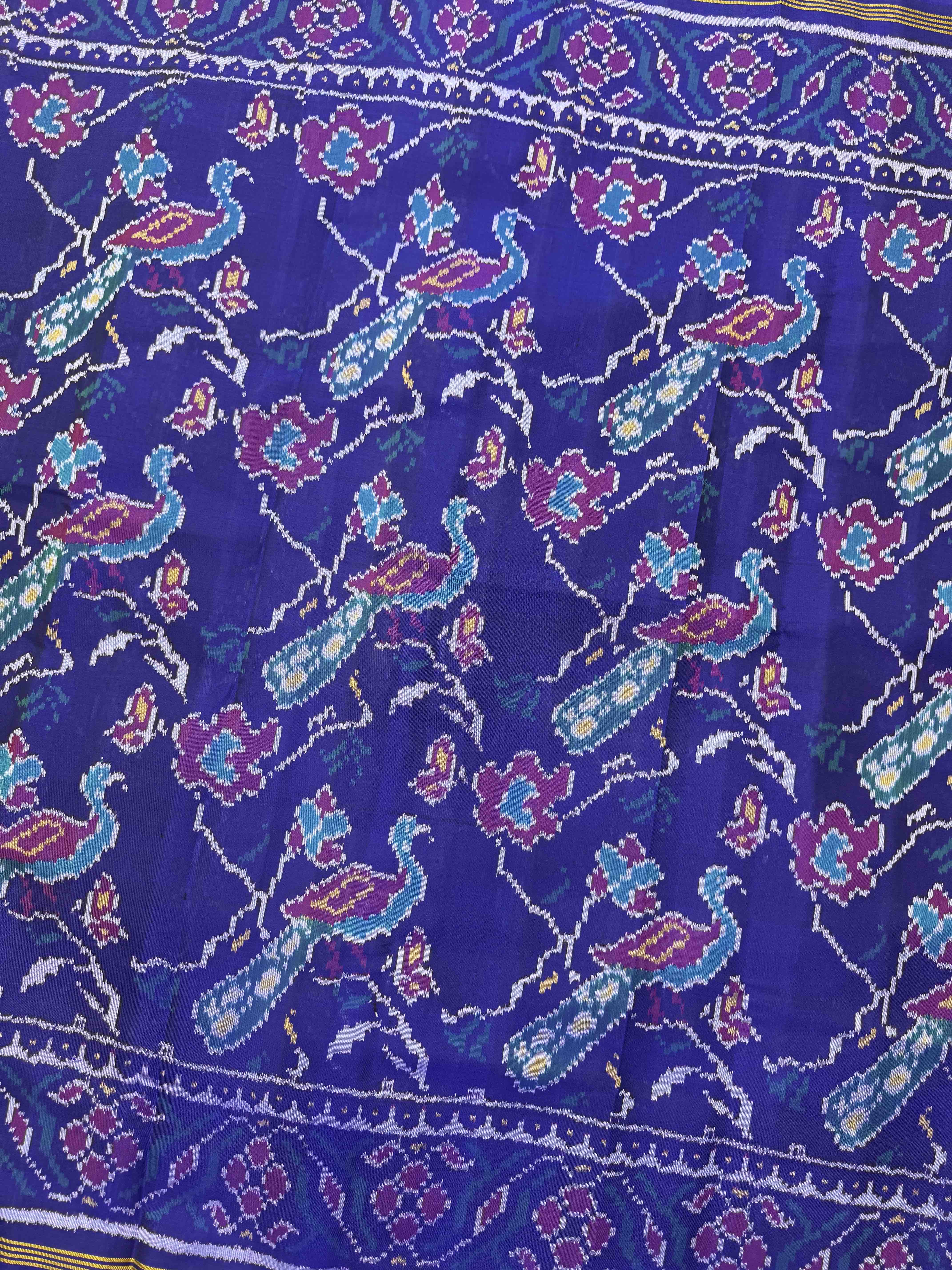 Blue Peacock Leaves Fancy Single Ikat Patan Patola Saree