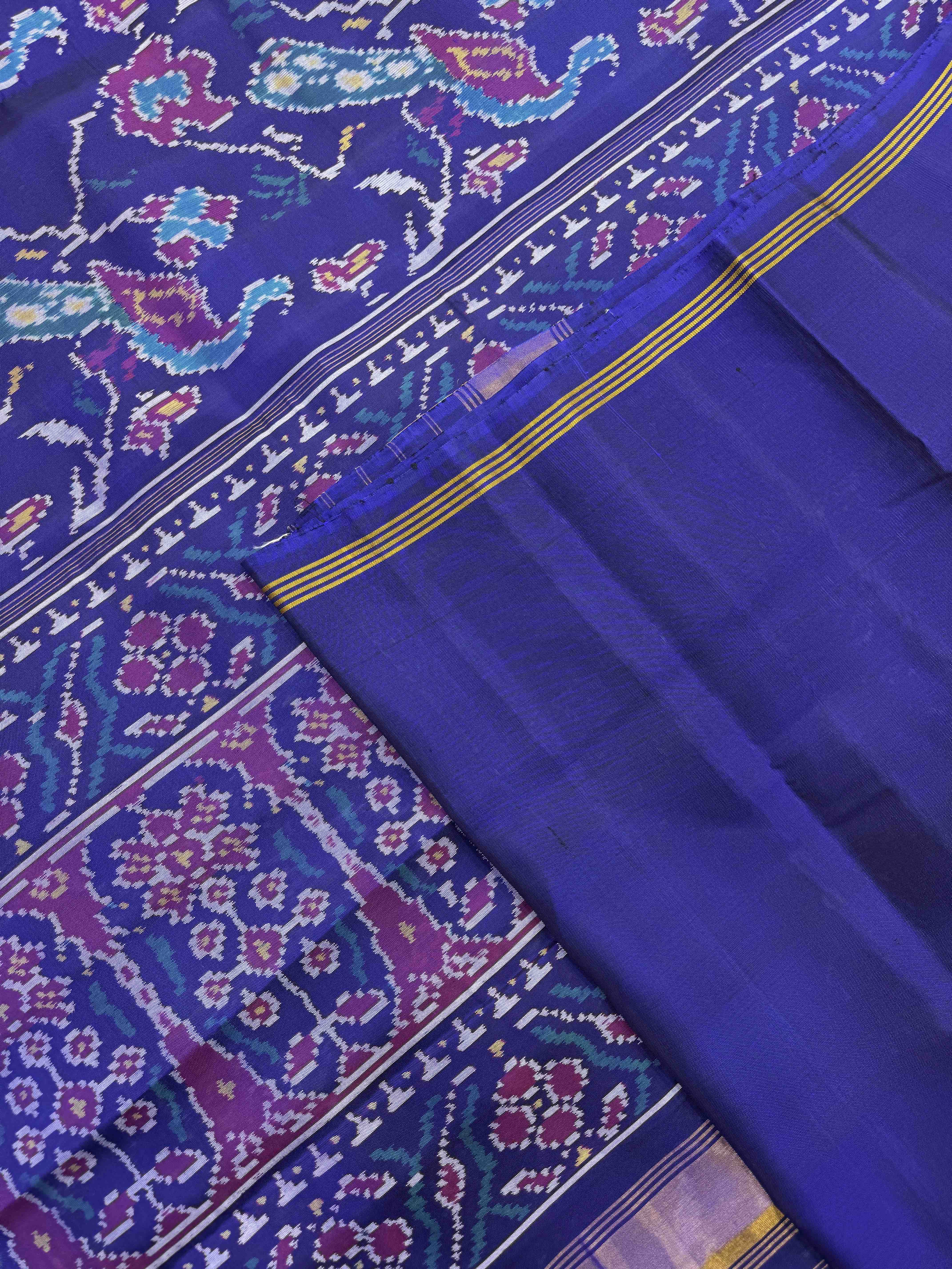 Blue Peacock Leaves Fancy Single Ikat Patan Patola Saree
