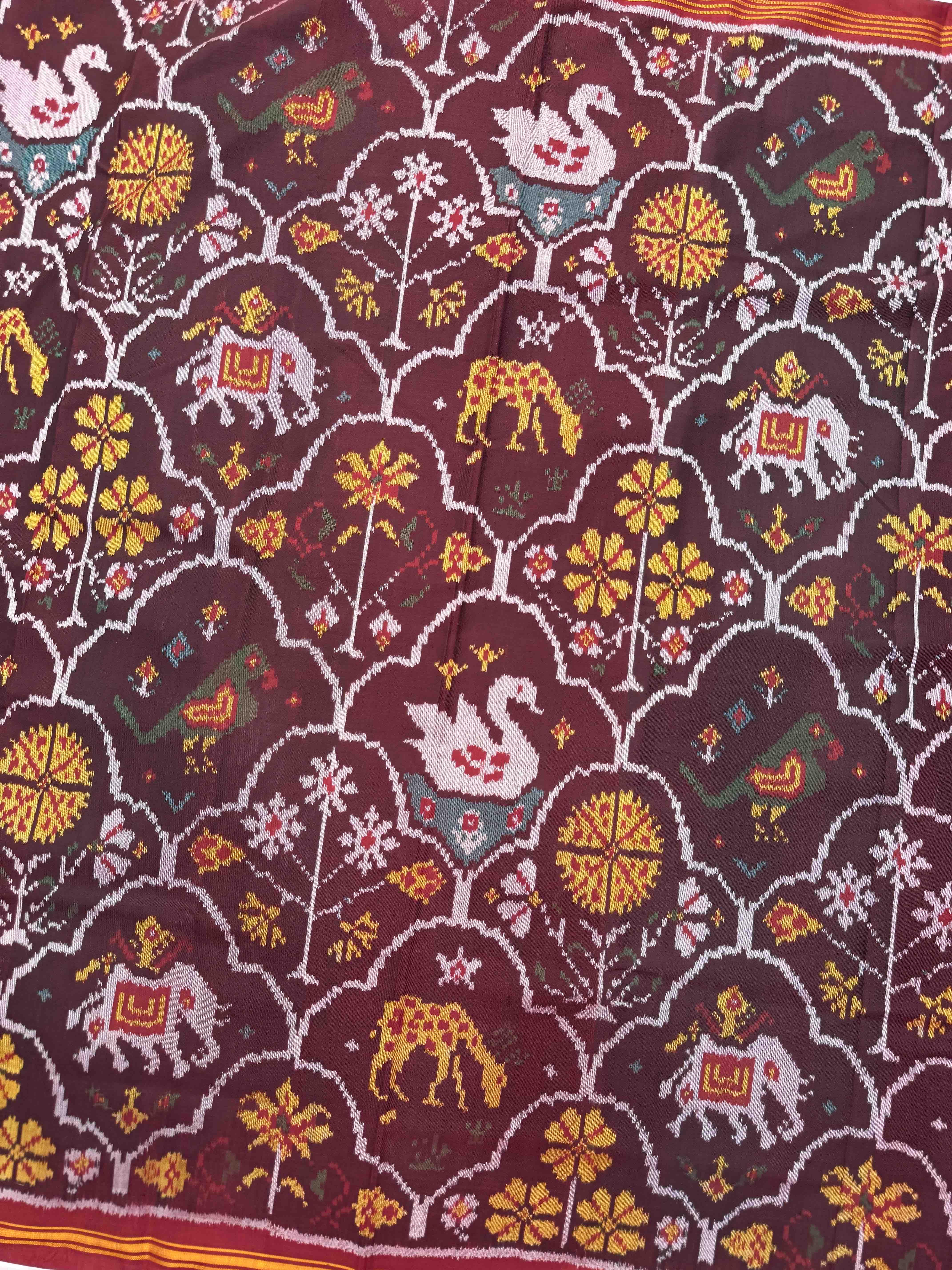 Red & Maroon Narikunj Fancy Single Ikat Patan Patola Saree