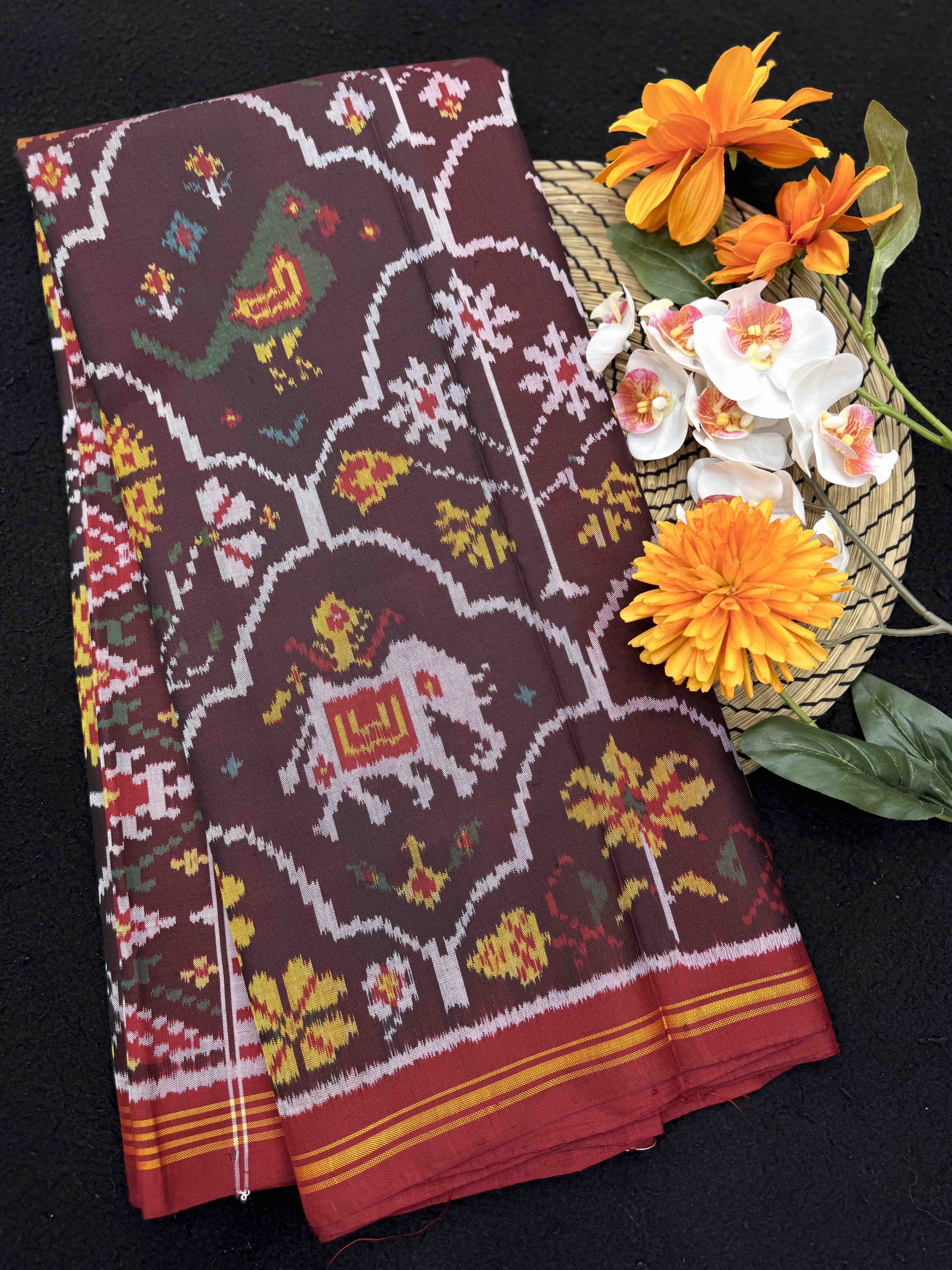 Red & Maroon Narikunj Fancy Single Ikat Patan Patola Saree