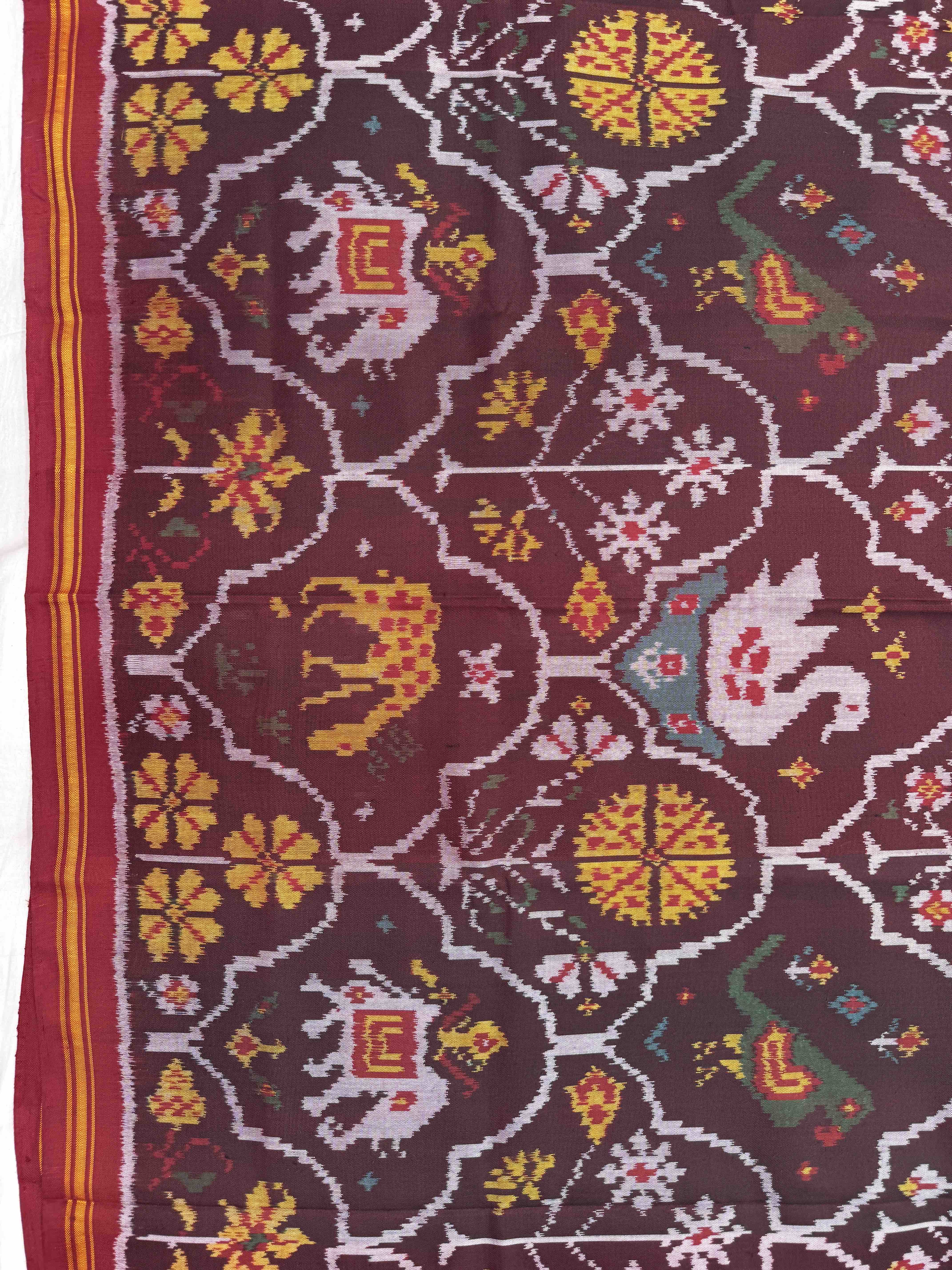 Red & Maroon Narikunj Fancy Single Ikat Patan Patola Saree