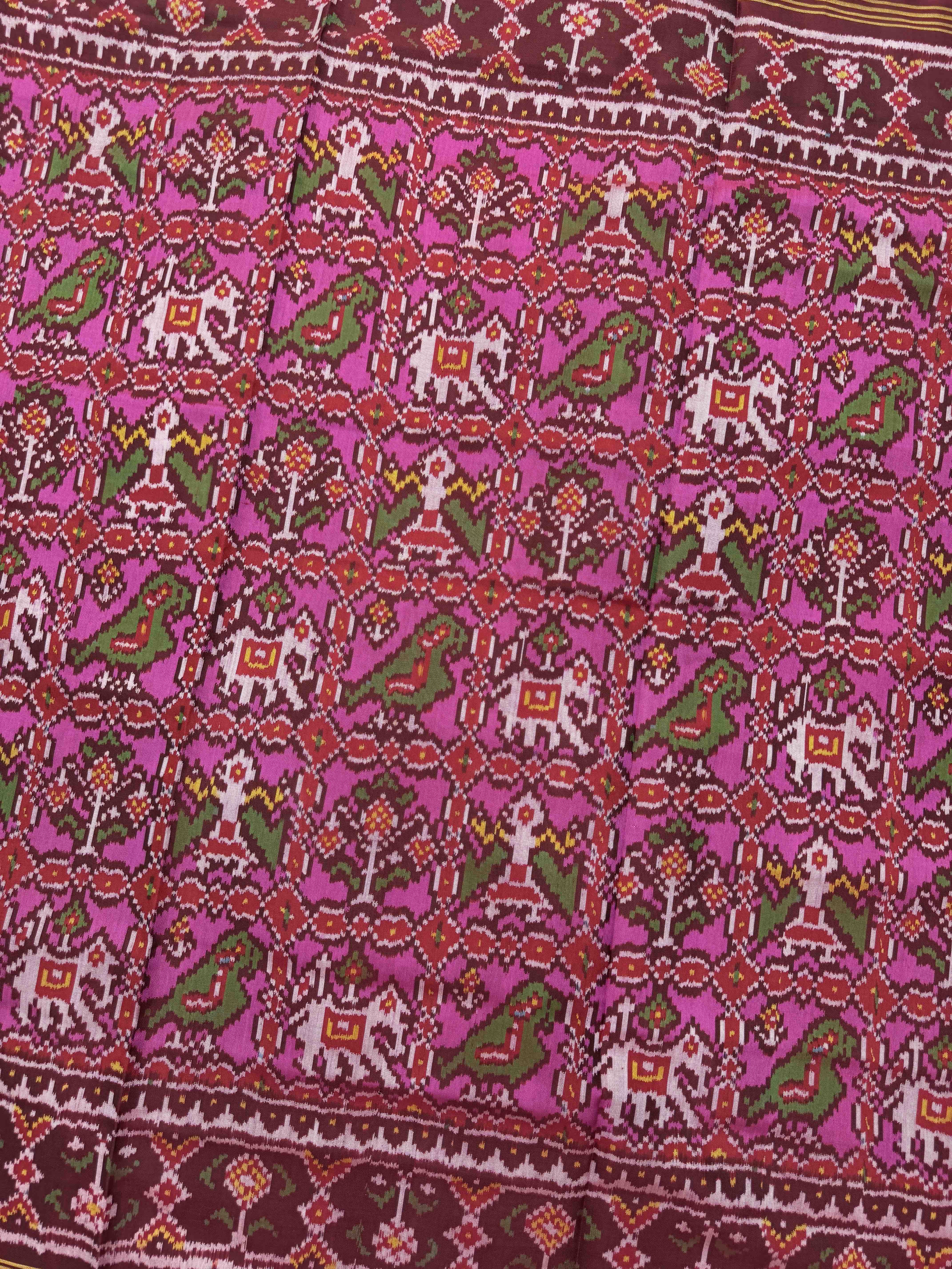 Maroon & Pink Narikunj Single Ikat Patan Patola Saree