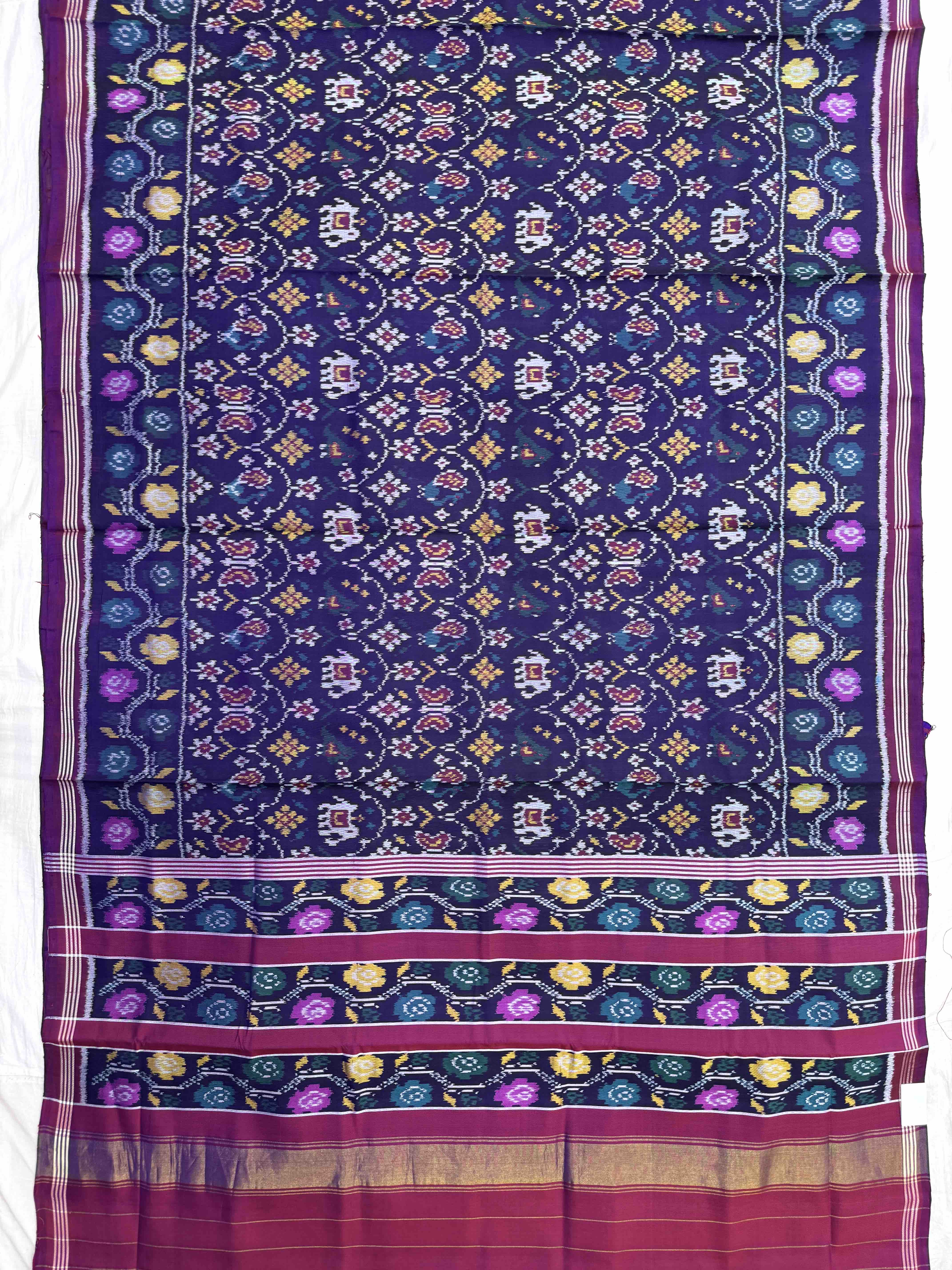 Purple & Dark Purplish Blue Narikunj Fancy Single Ikat Patan Patola Saree