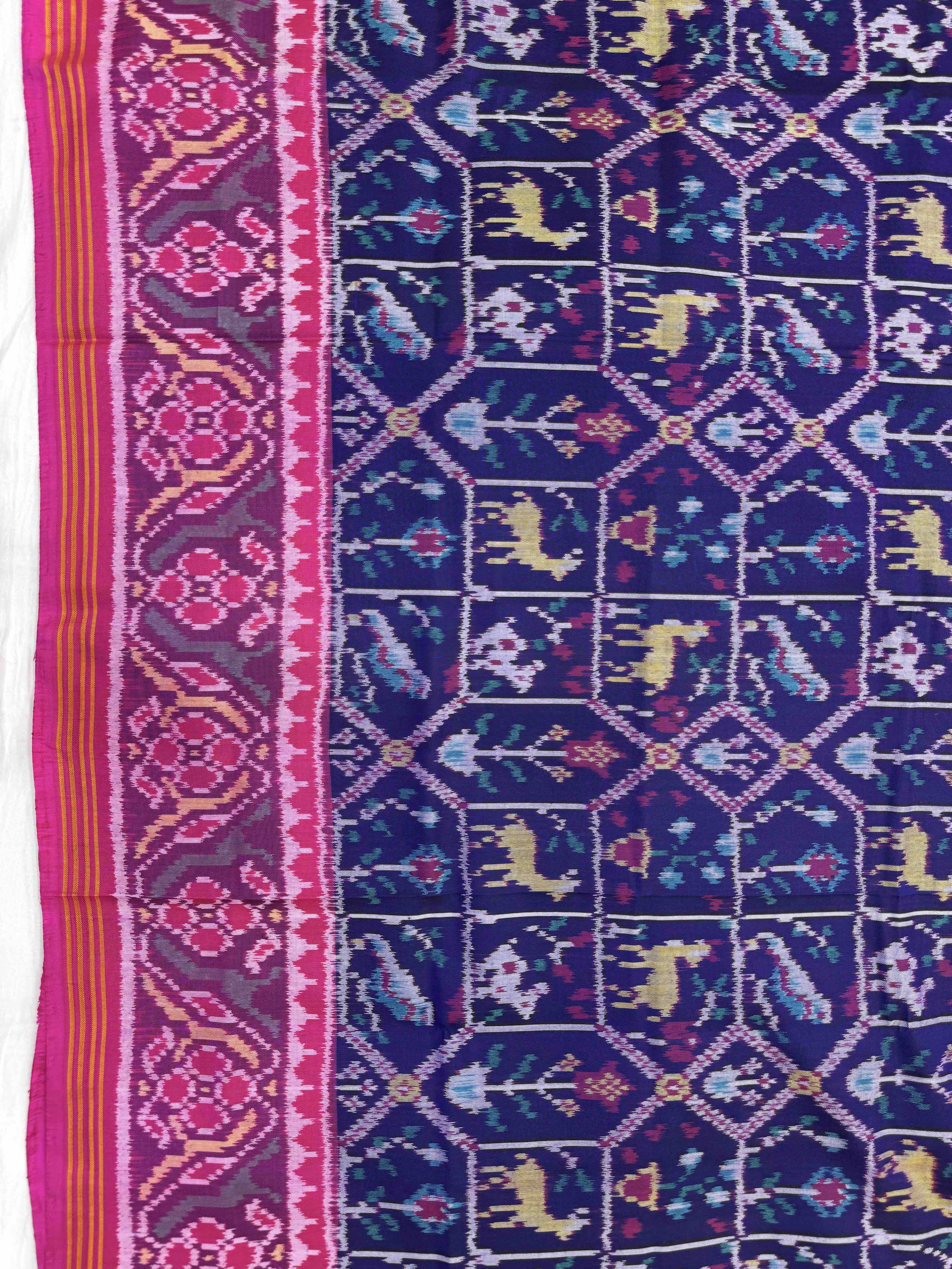 Pink & Dark Blue Small Narikunj Single Ikat Patan Patola Saree