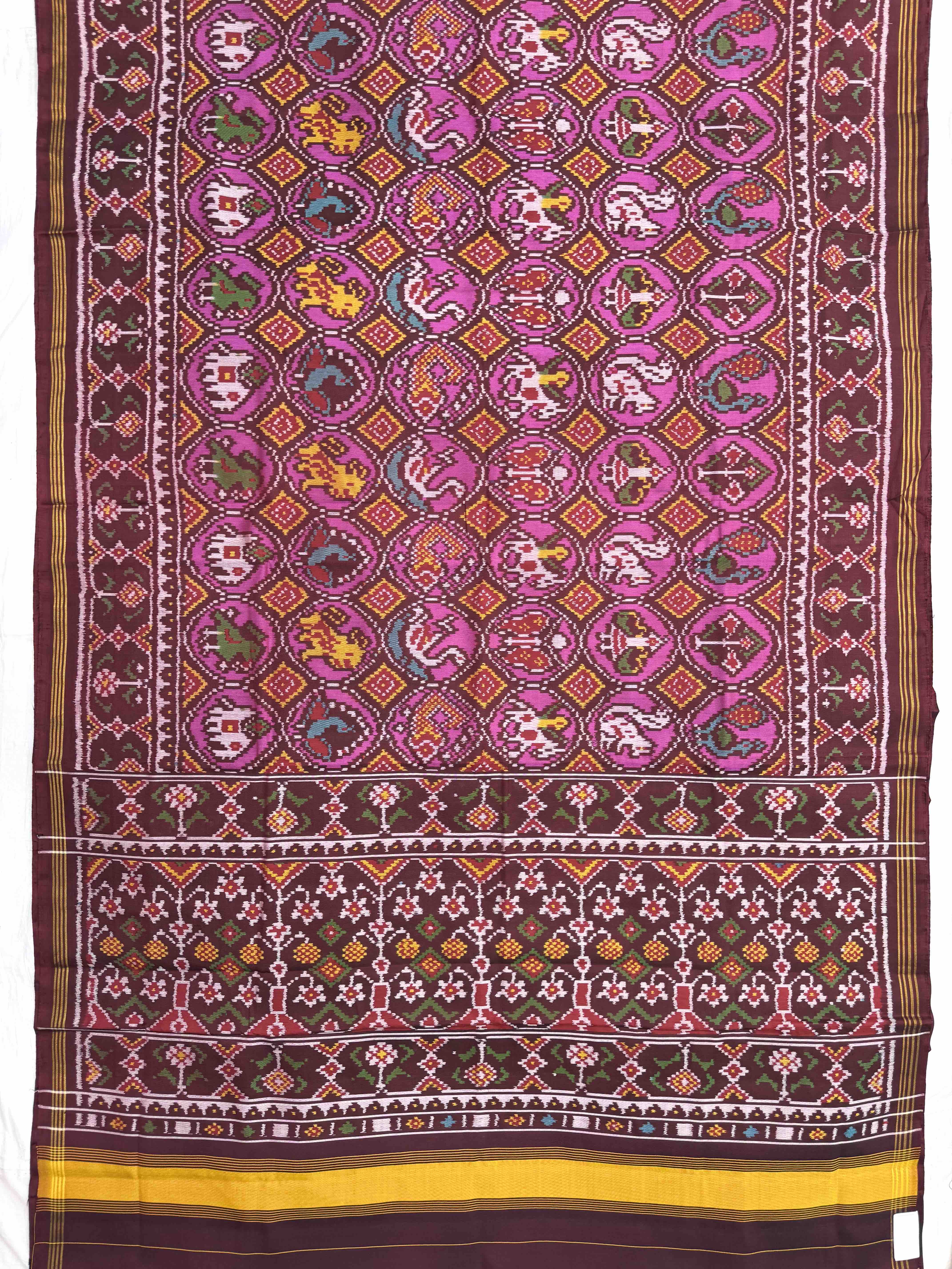 Maroon & Pink Narikunj Circle Single Ikat Patan Patola Saree