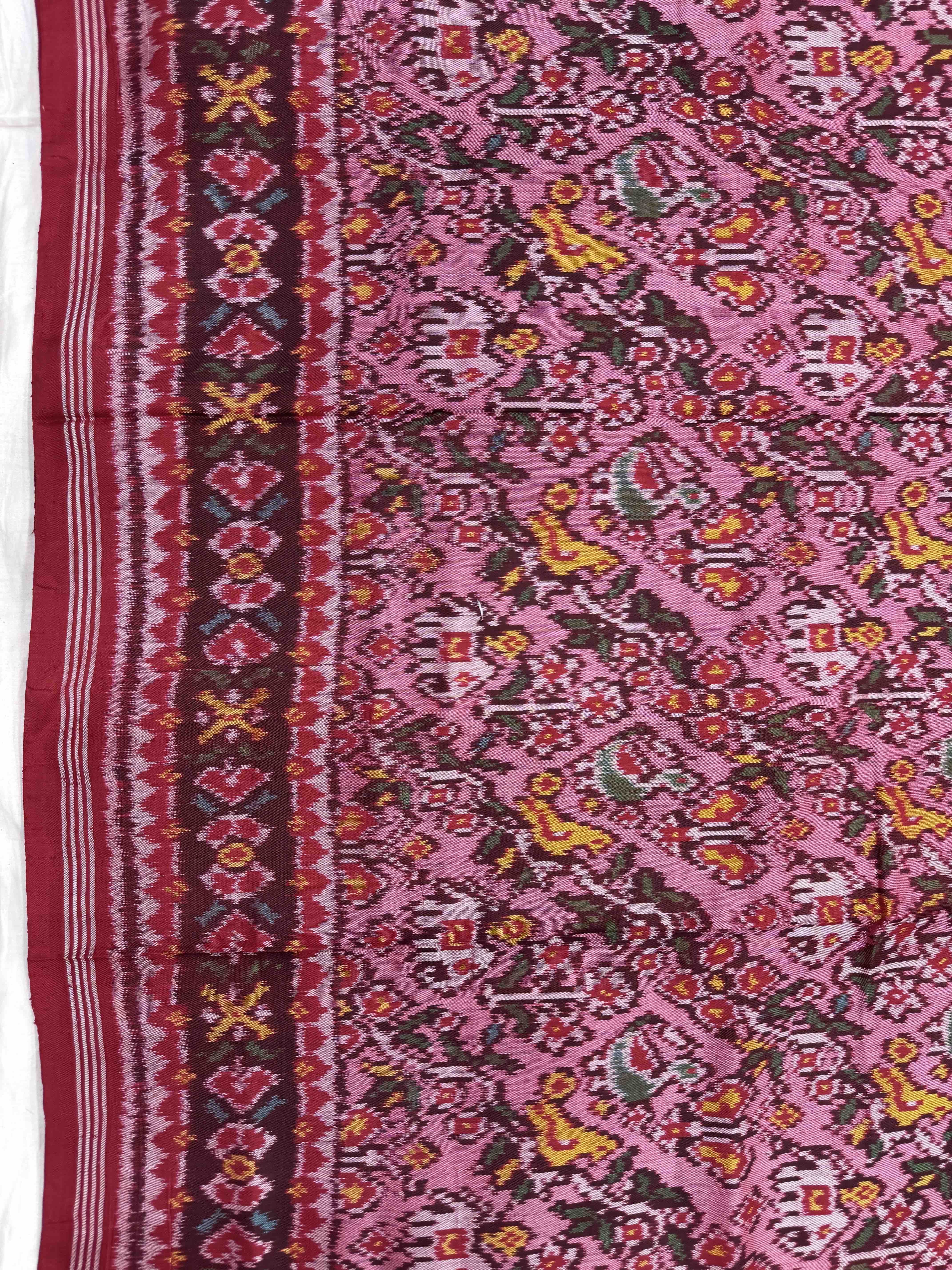 Red & Light Pink Narikunj Leheriya Single Ikat Patan Patola Saree