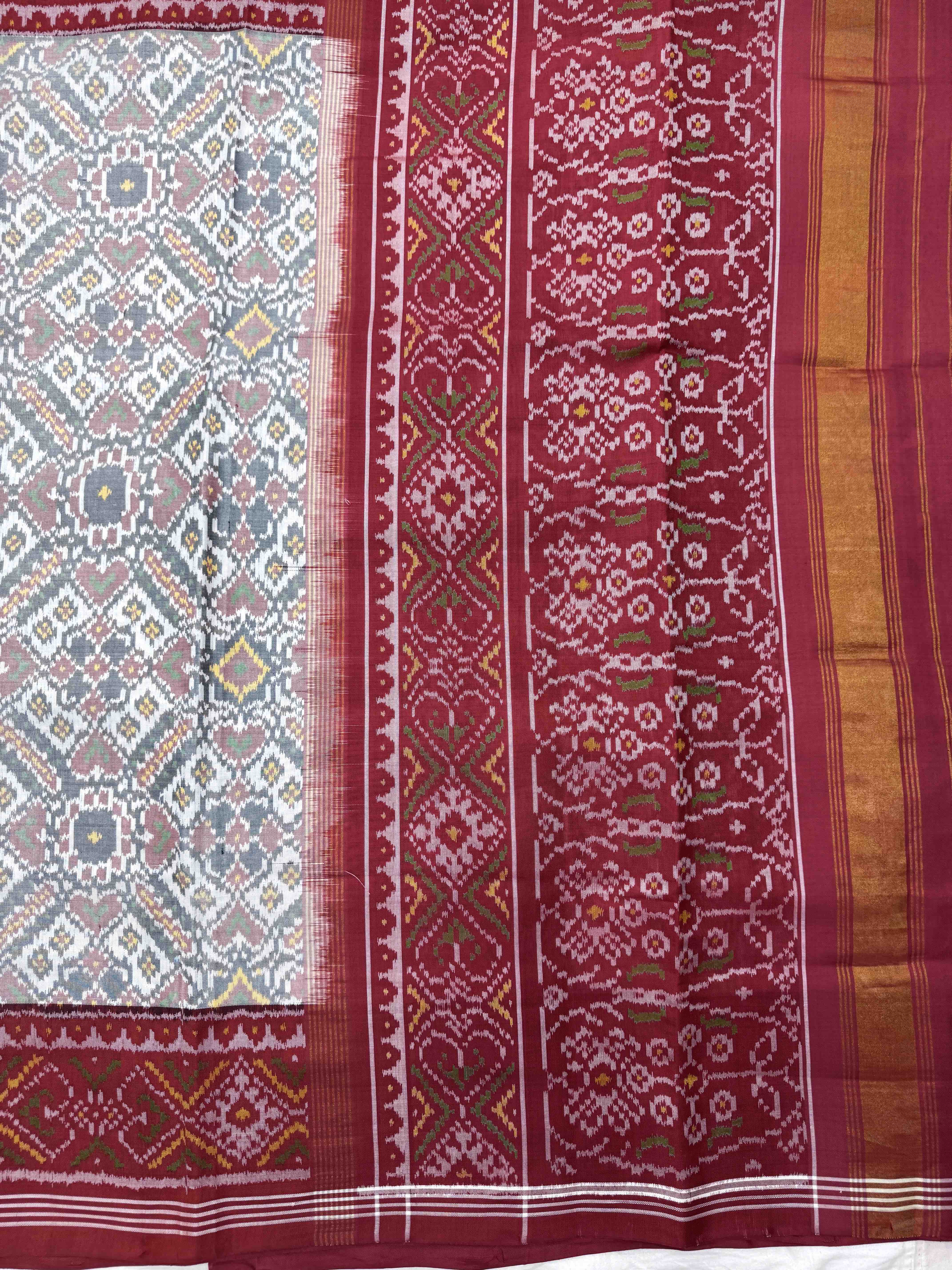 Red & White Manekchowk Single Ikat Patan Patola Saree