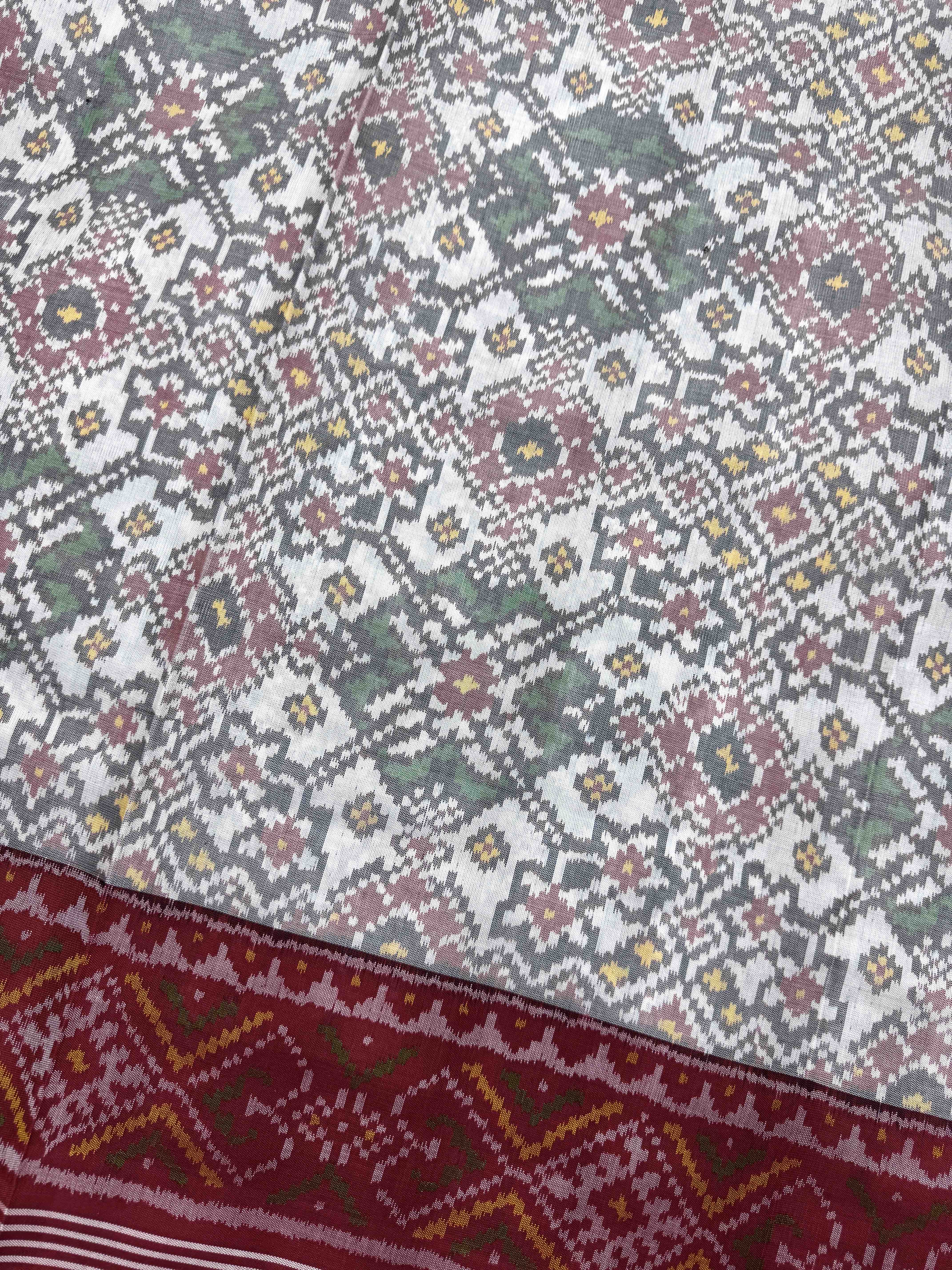 Red & White Navratan Single Ikat Patan Patola Saree