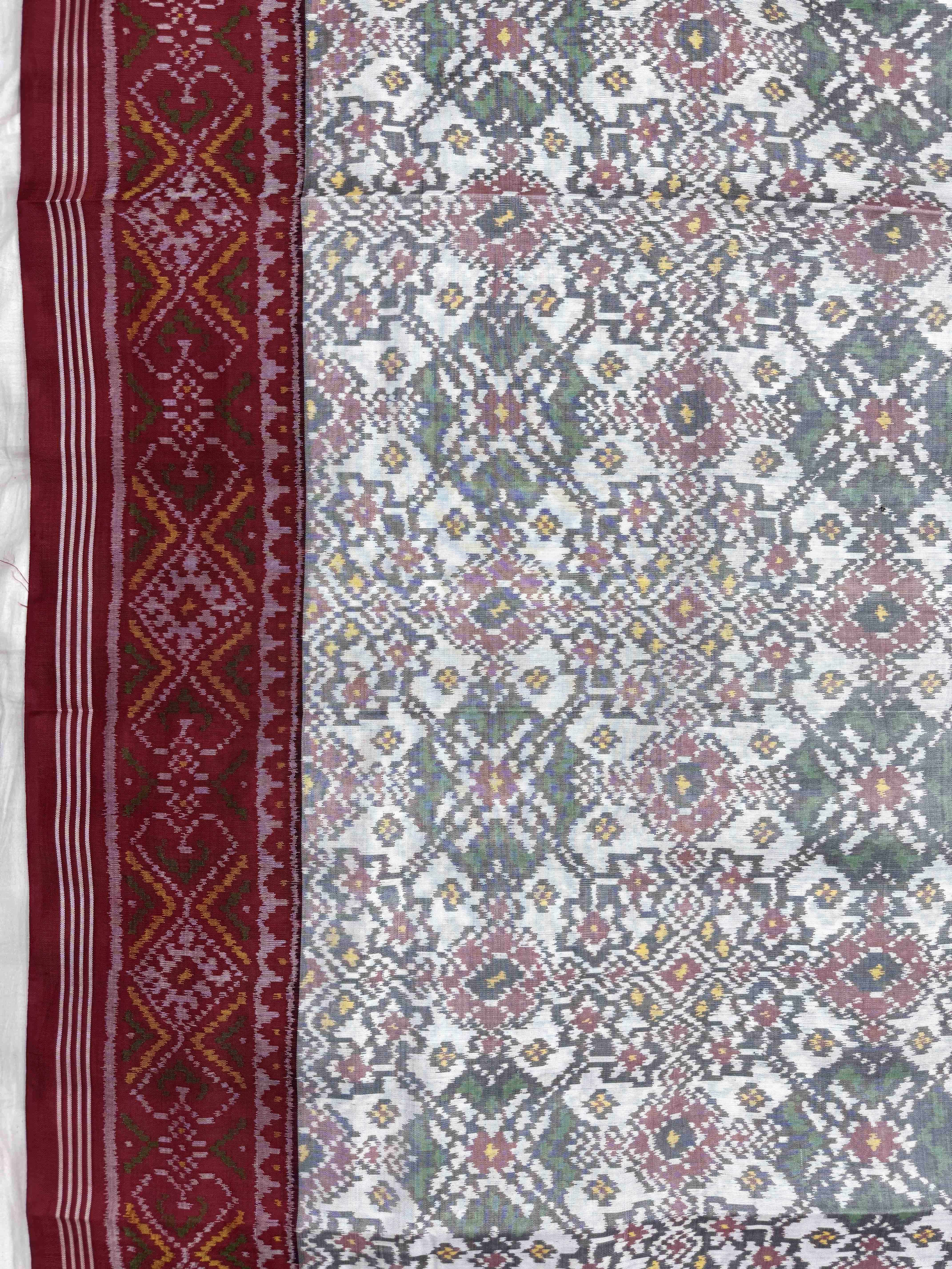 Red & White Navratan Single Ikat Patan Patola Saree