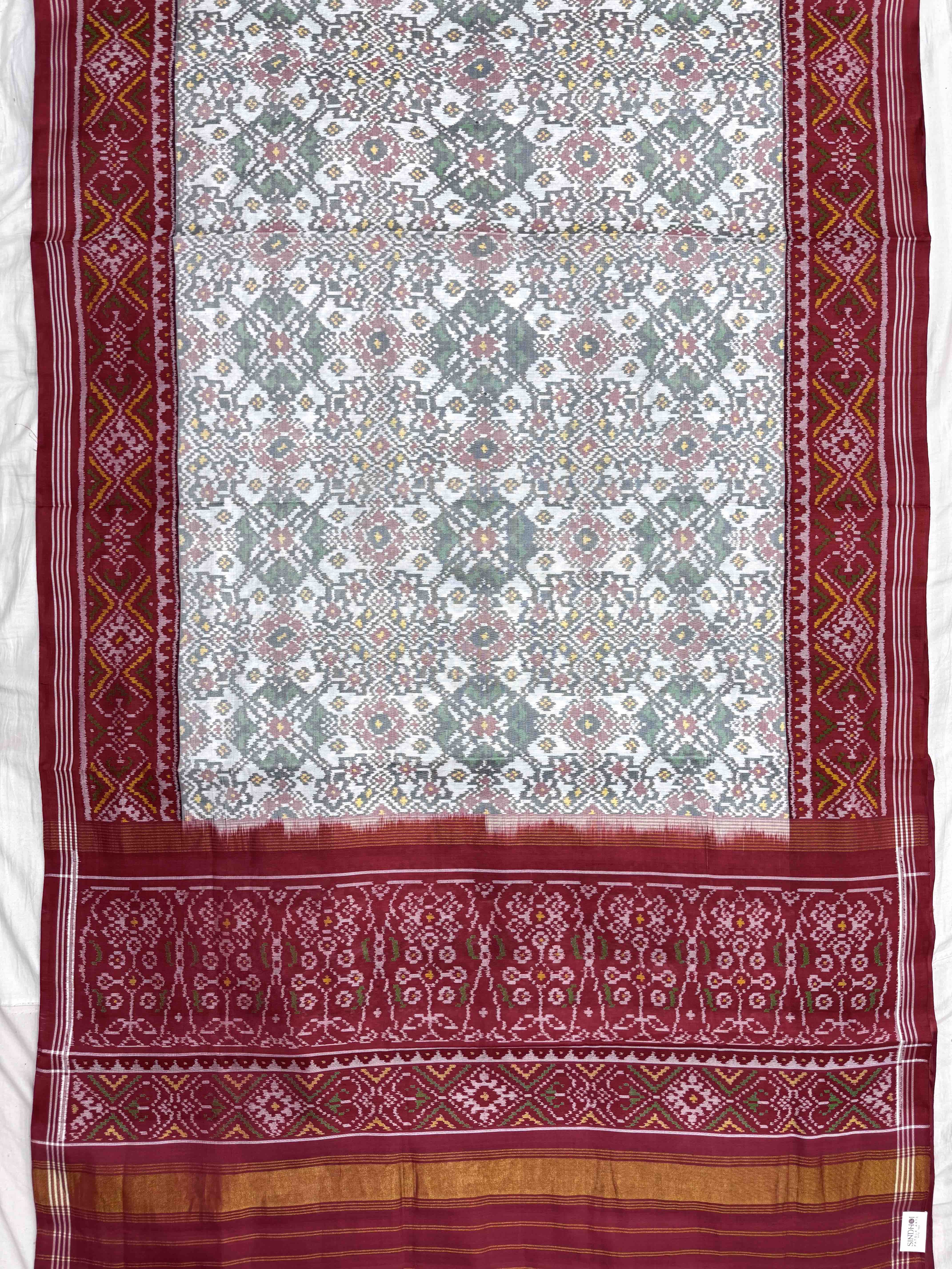 Red & White Navratan Single Ikat Patan Patola Saree