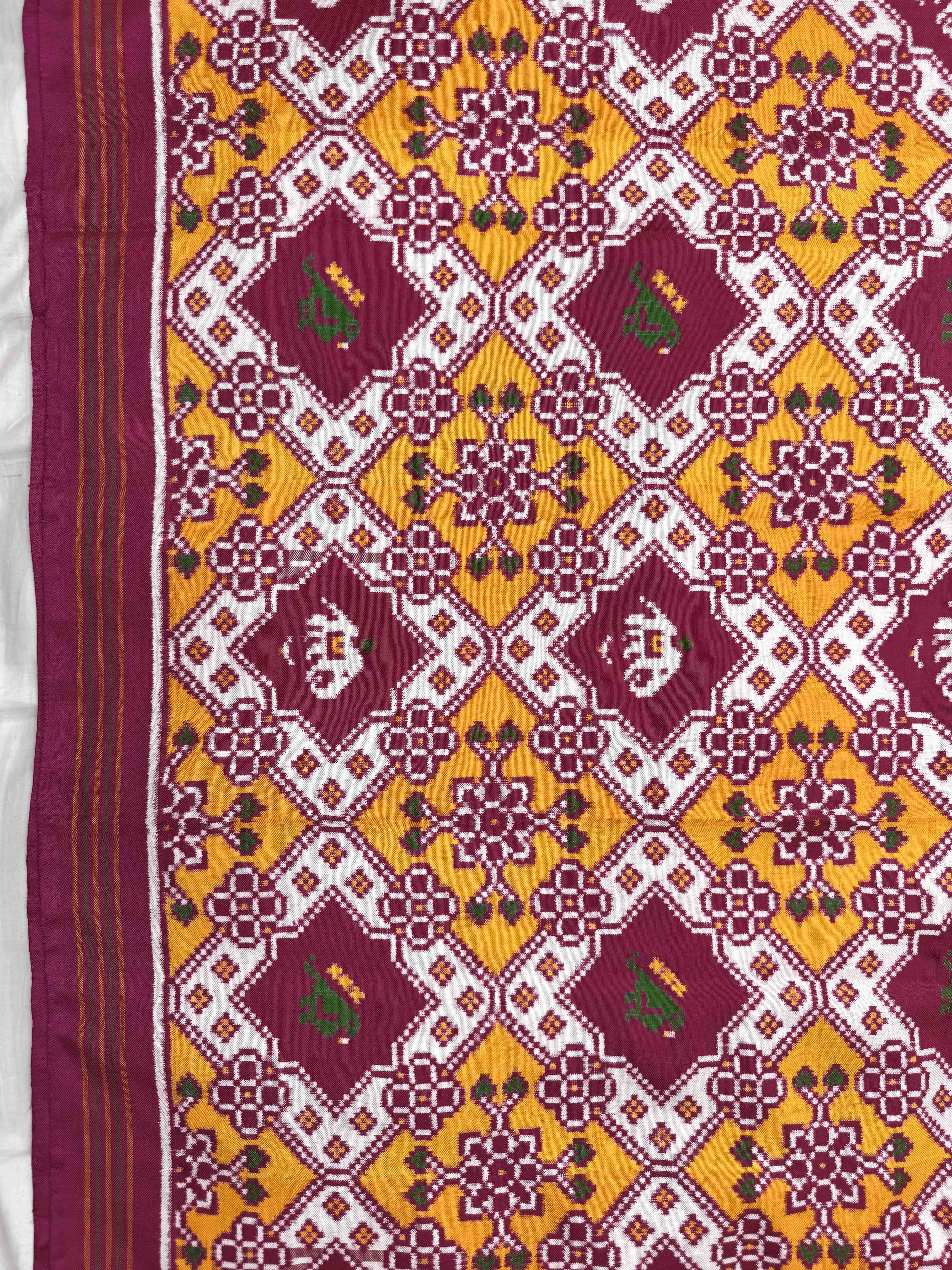 Pink & Yellow Narikunj Elephant Fancy Double Ikat Patan Patola Saree