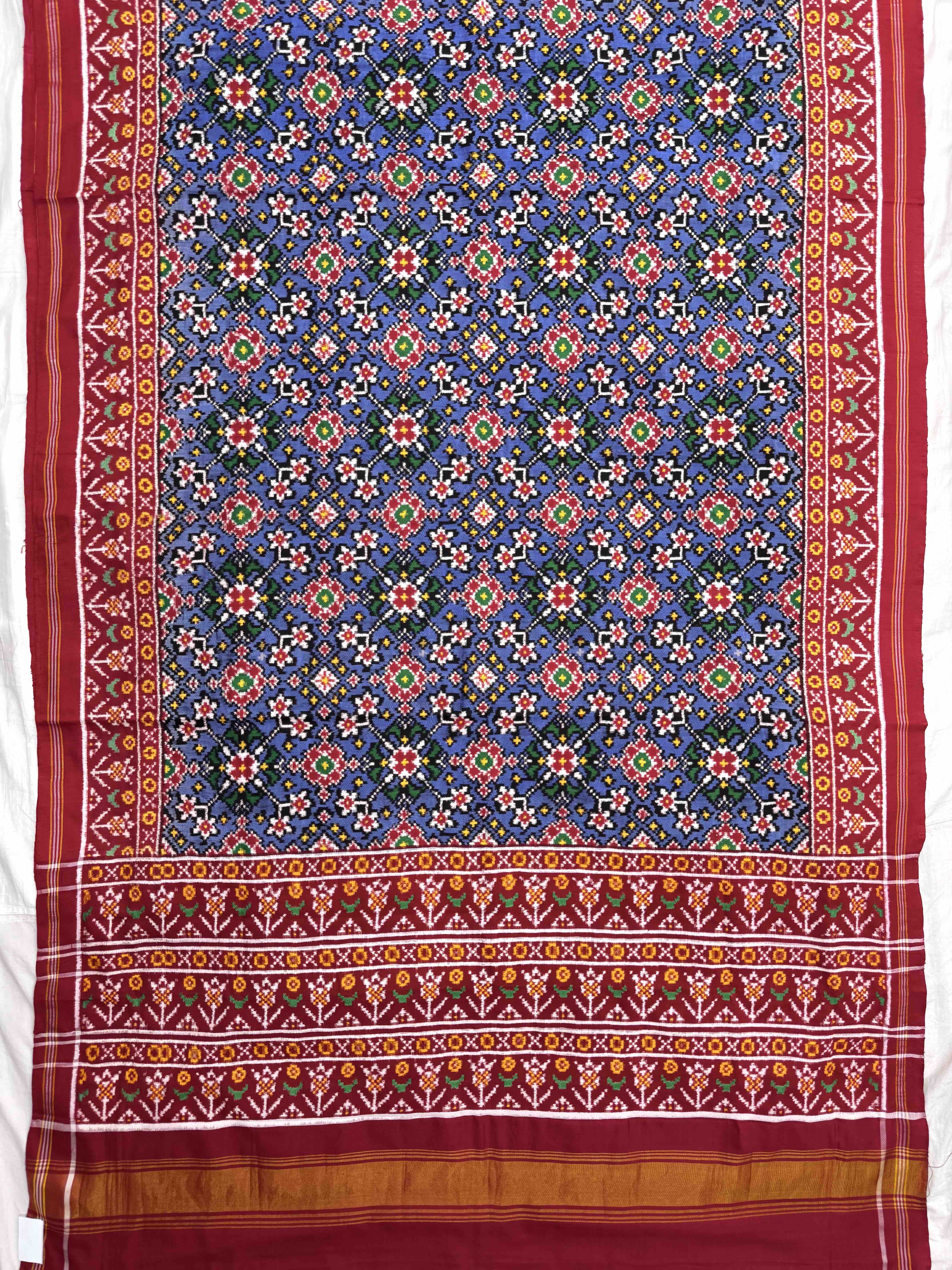 Red & Light Blue Navratan Double Ikat Patan Patola Saree