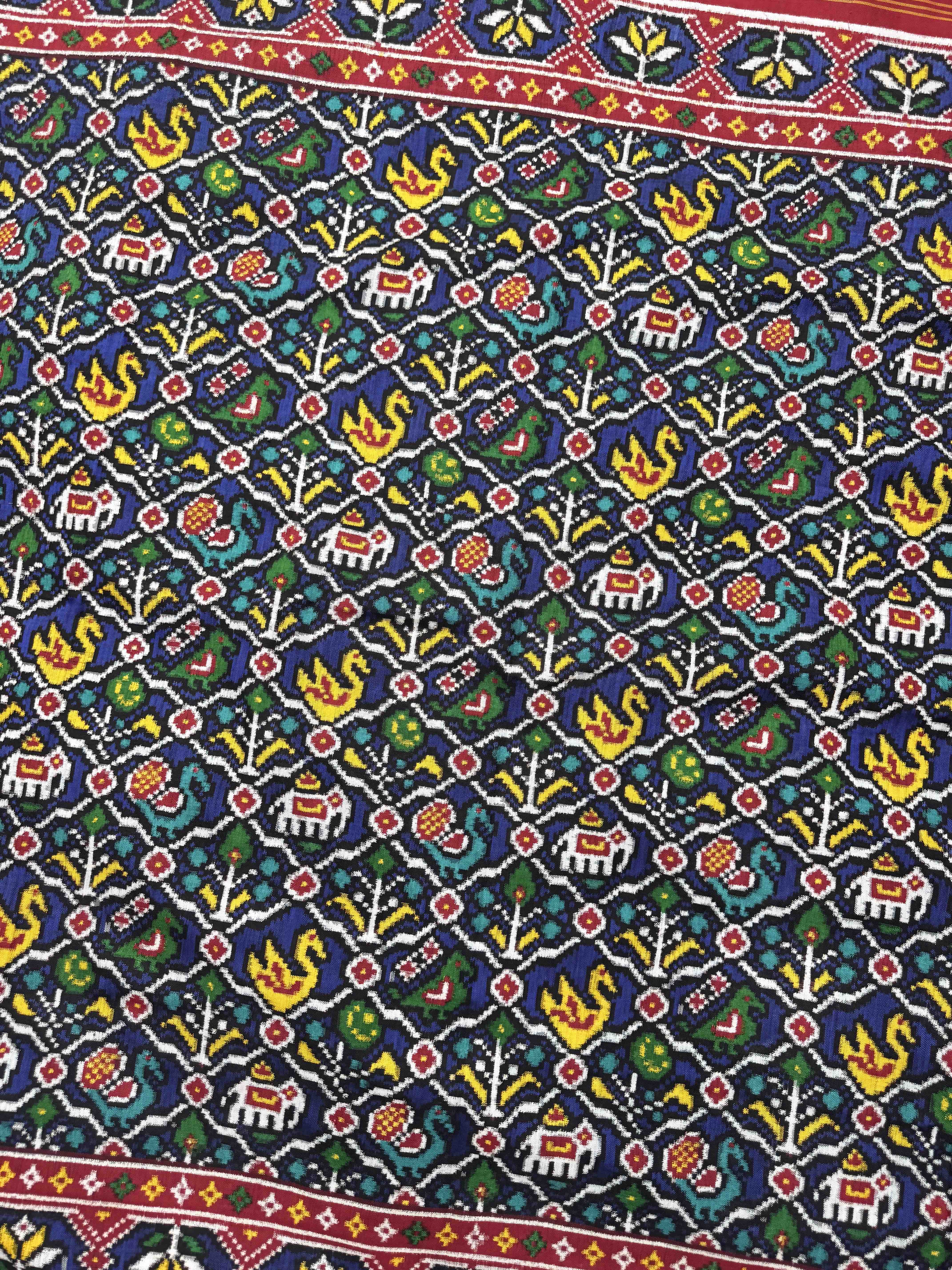 Red & Blue Small Narikunj Double Ikat Patan Patola Saree