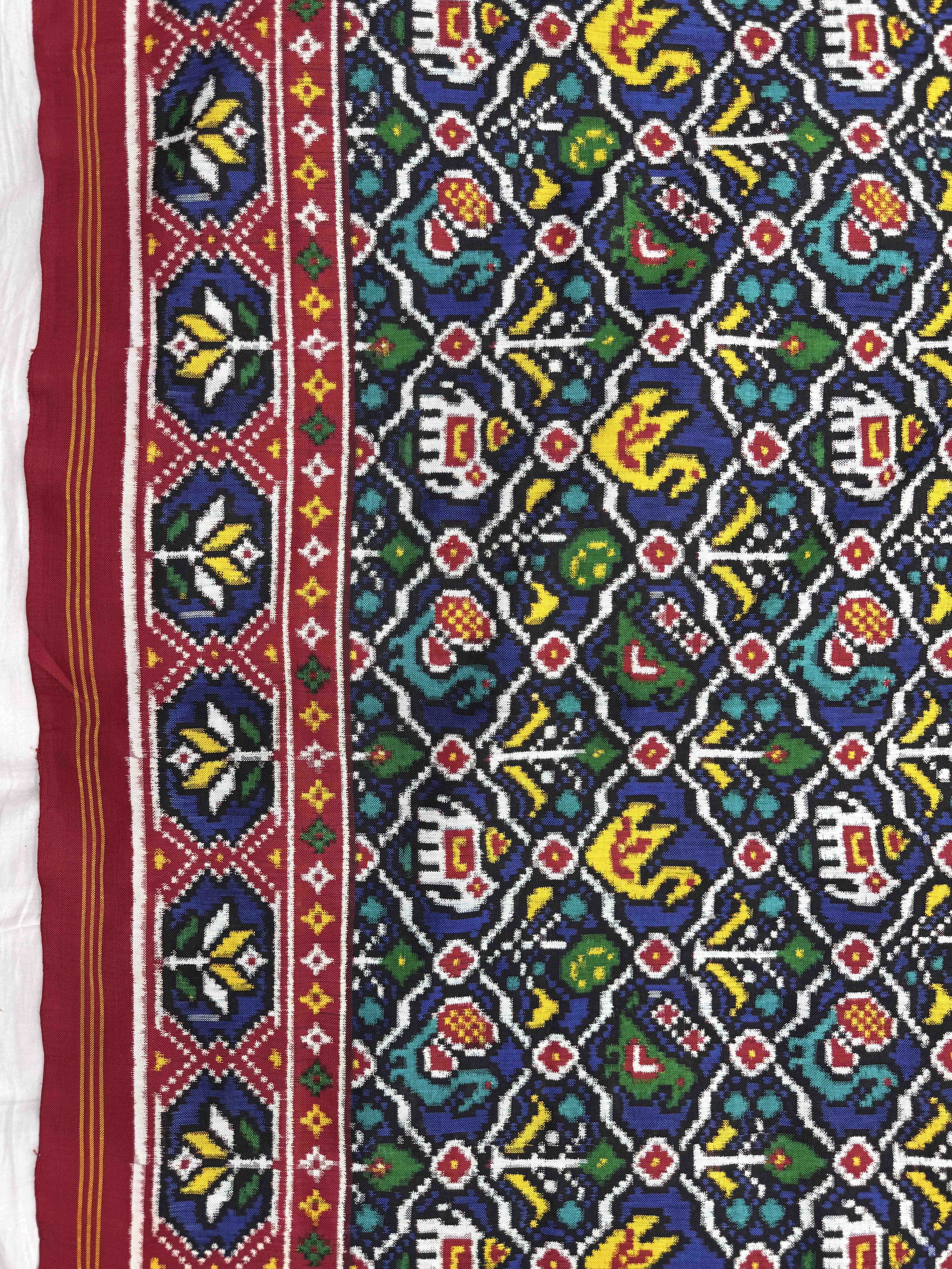 Red & Blue Small Narikunj Double Ikat Patan Patola Saree