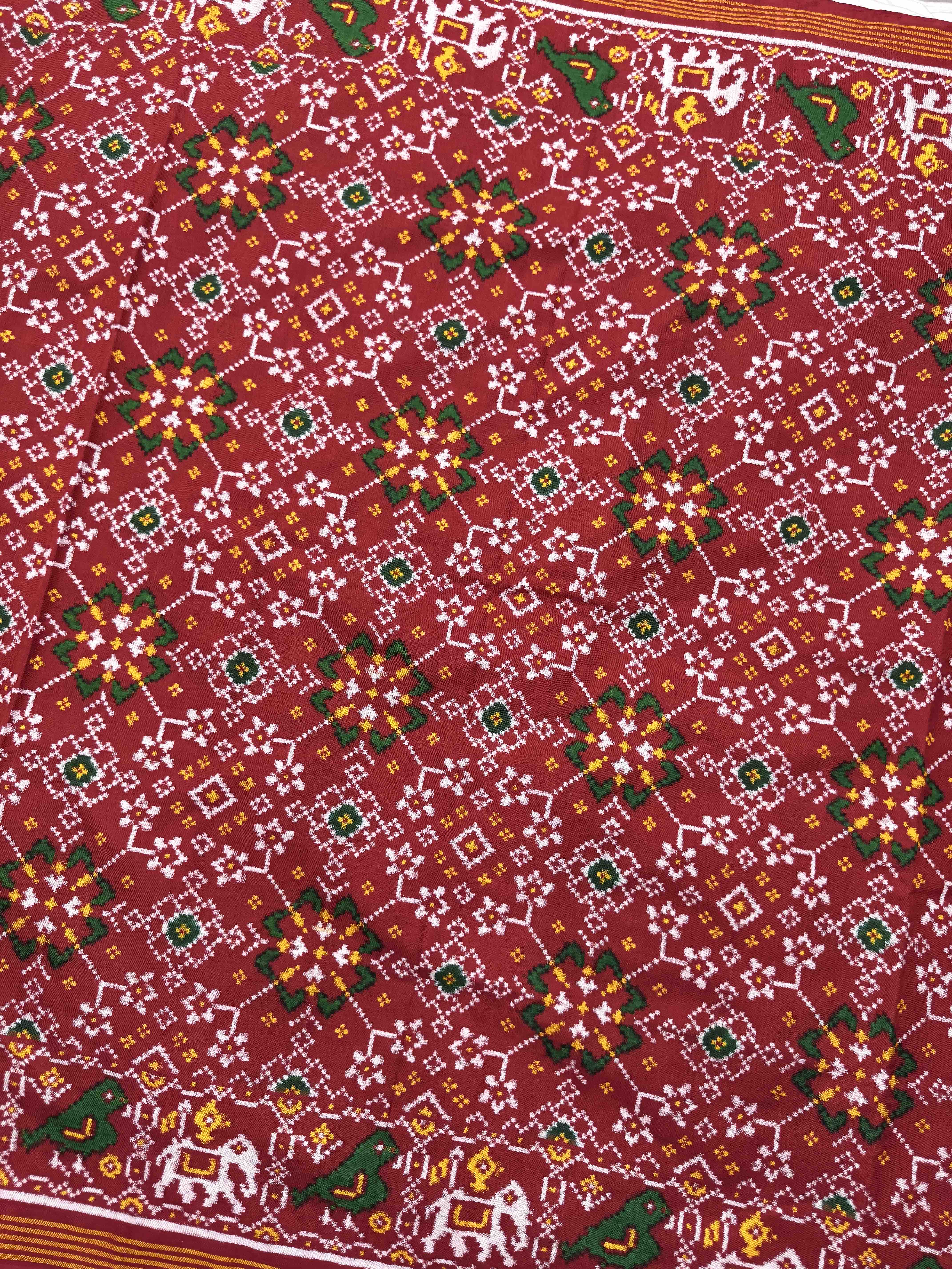 Red Navratan Double Ikat Patan Patola Saree