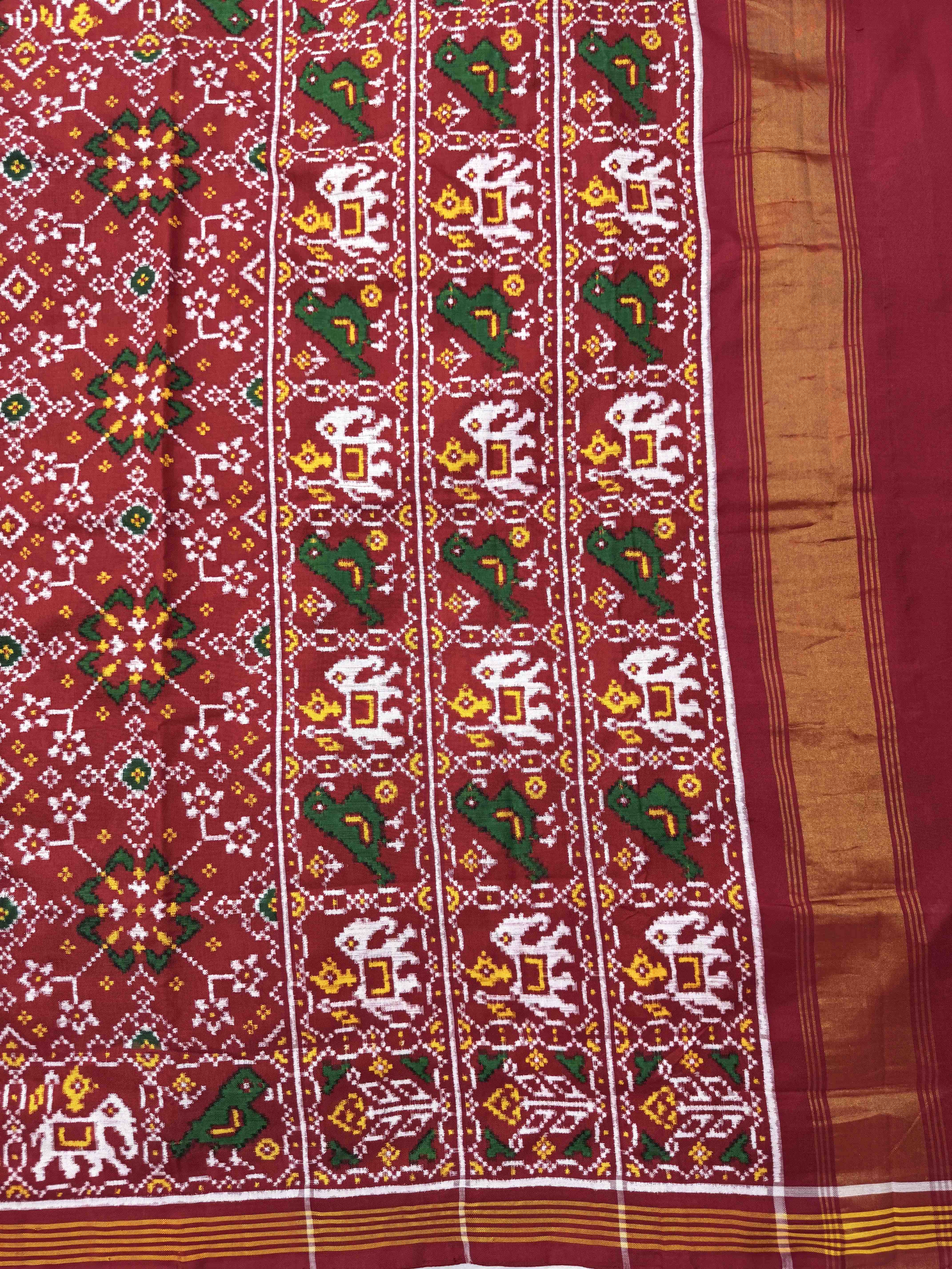 Red Navratan Double Ikat Patan Patola Saree