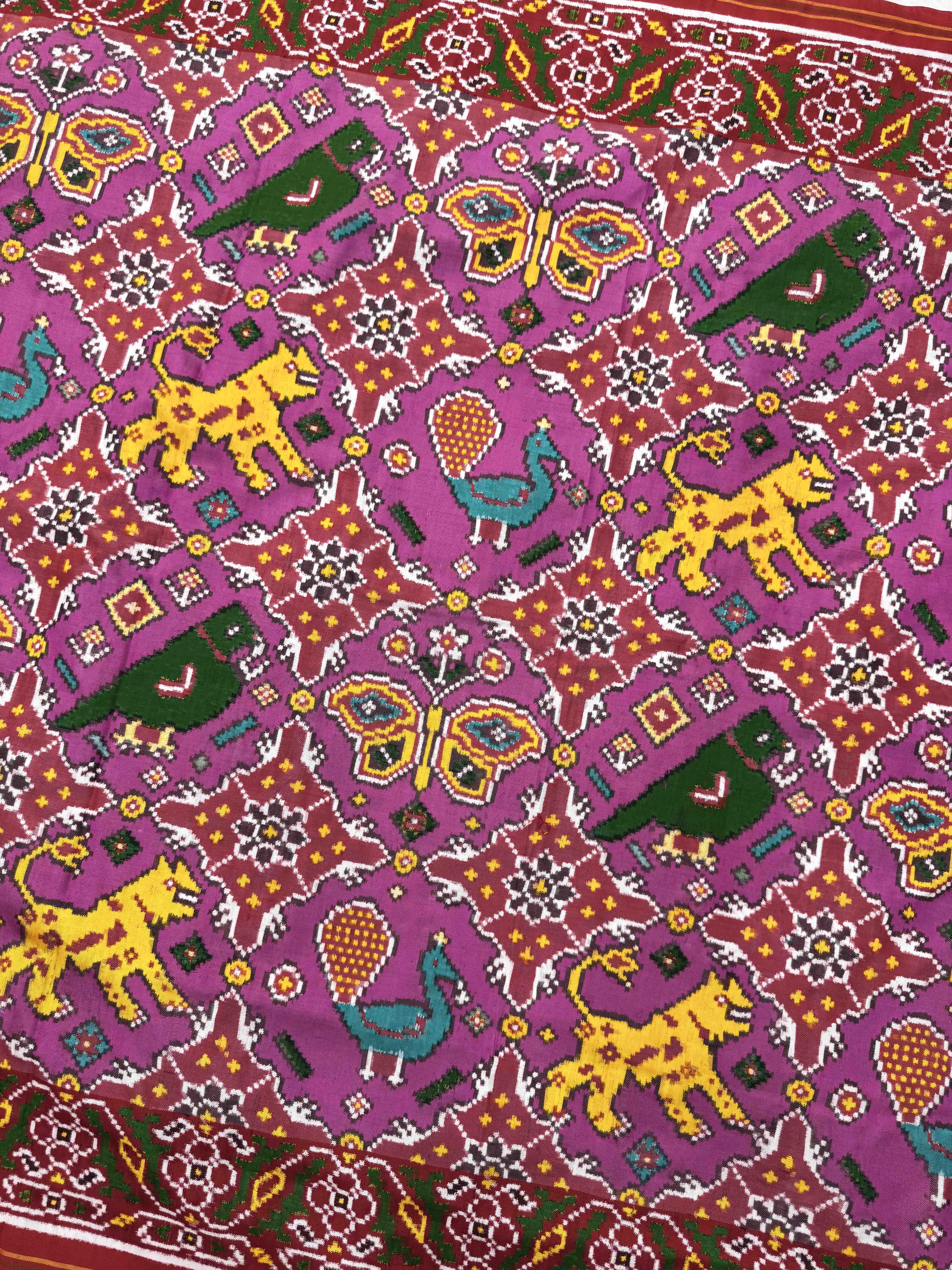 Red & Light Pink Narikunj Chhabdi Double Ikat Patan Patola Saree