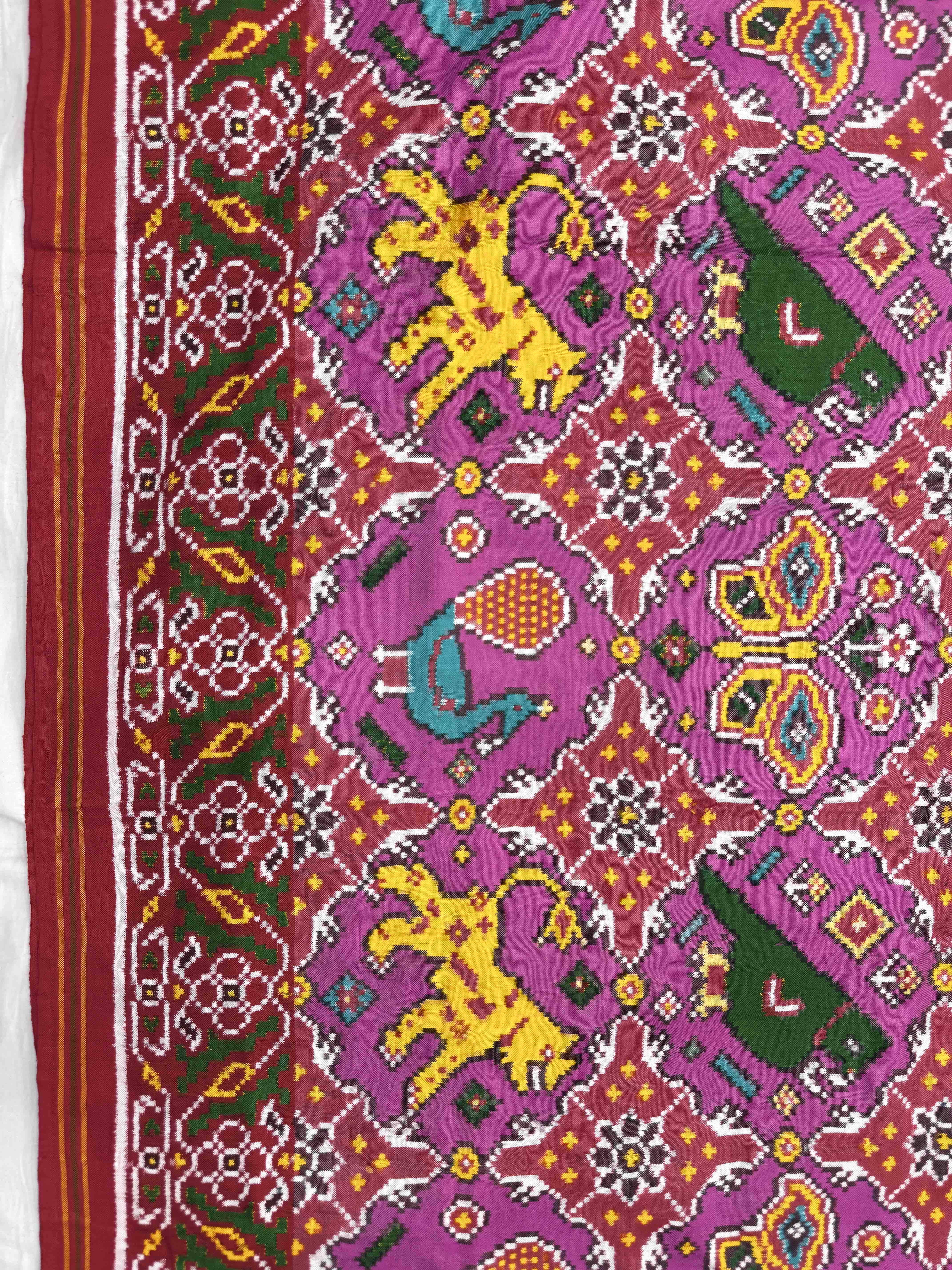 Red & Light Pink Narikunj Chhabdi Double Ikat Patan Patola Saree