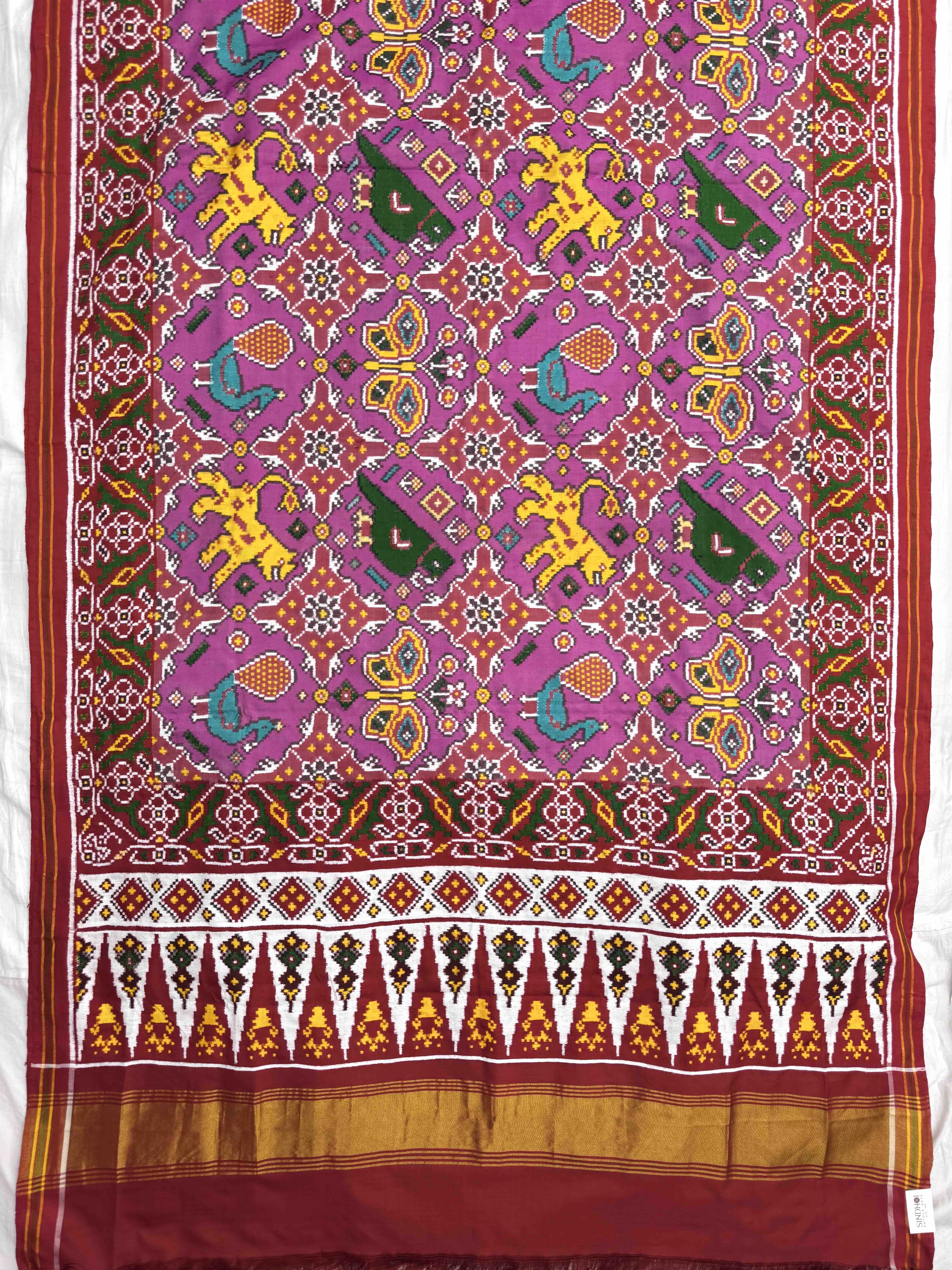 Red & Light Pink Narikunj Chhabdi Double Ikat Patan Patola Saree