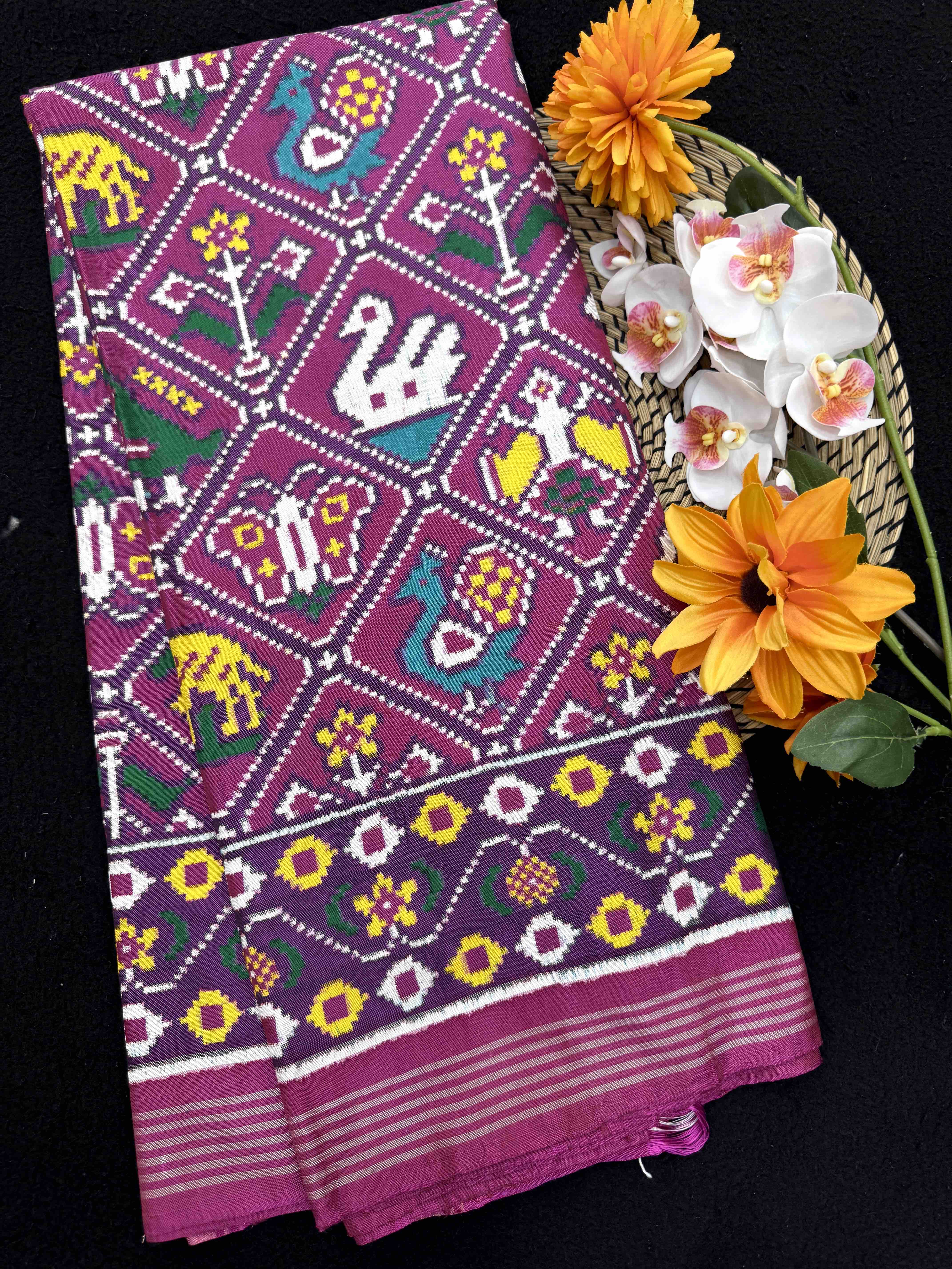Purple Small Narikunj Double Ikat Patan Patola Saree