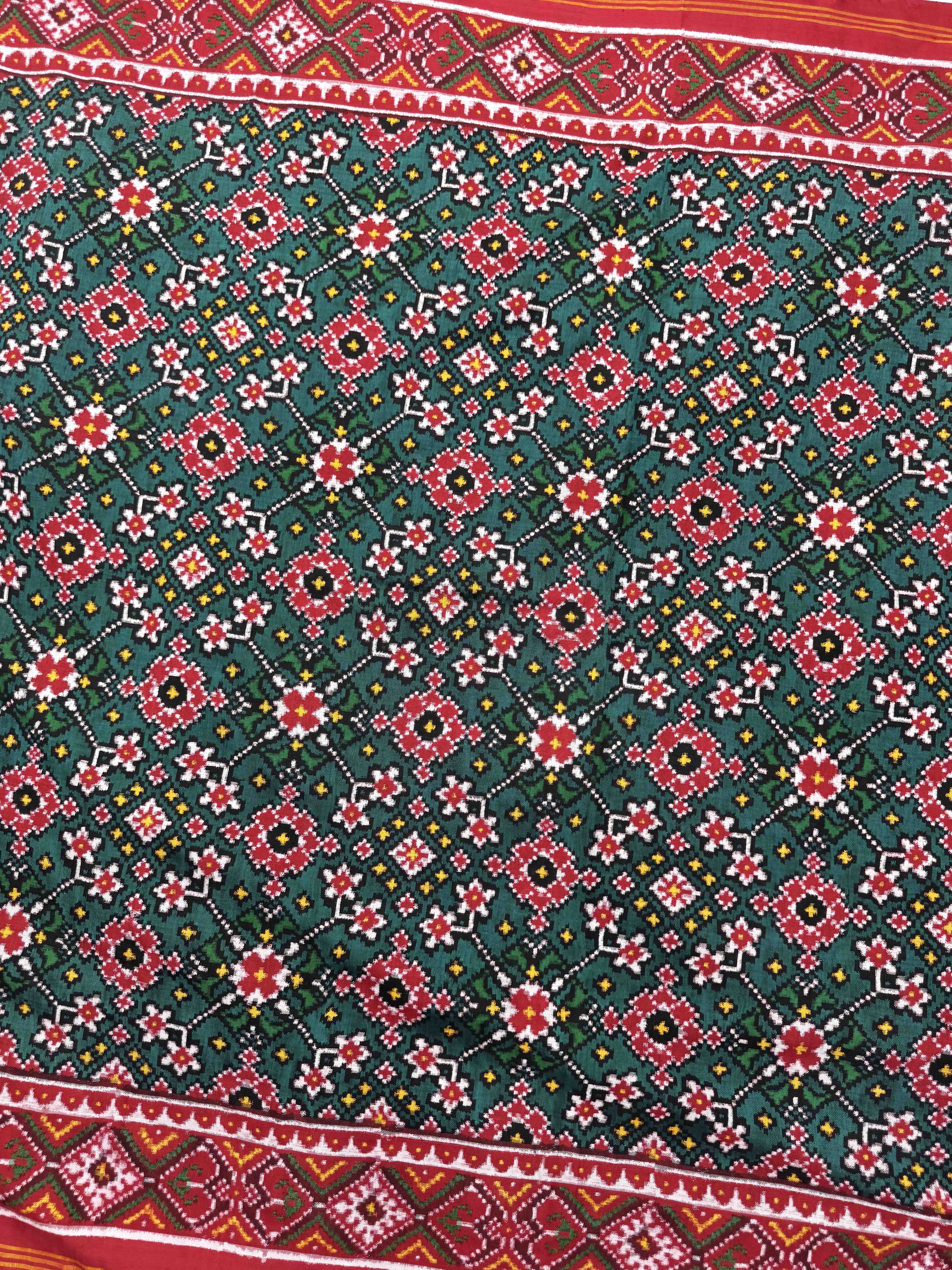 Red & Turquoise Navratan Double Ikat Patan Patola Saree