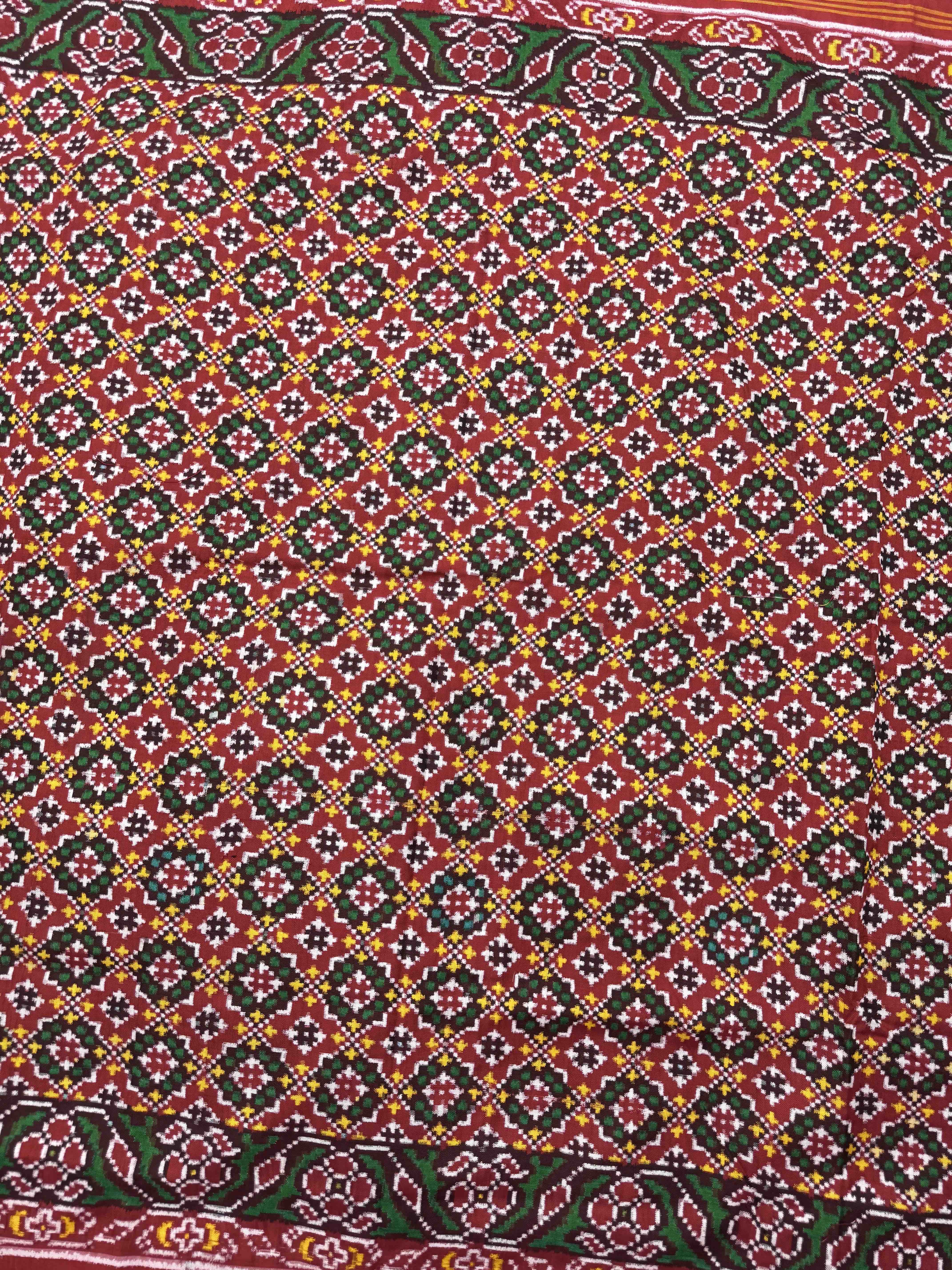 Red Buttonful Double Ikat Patan Patola Saree