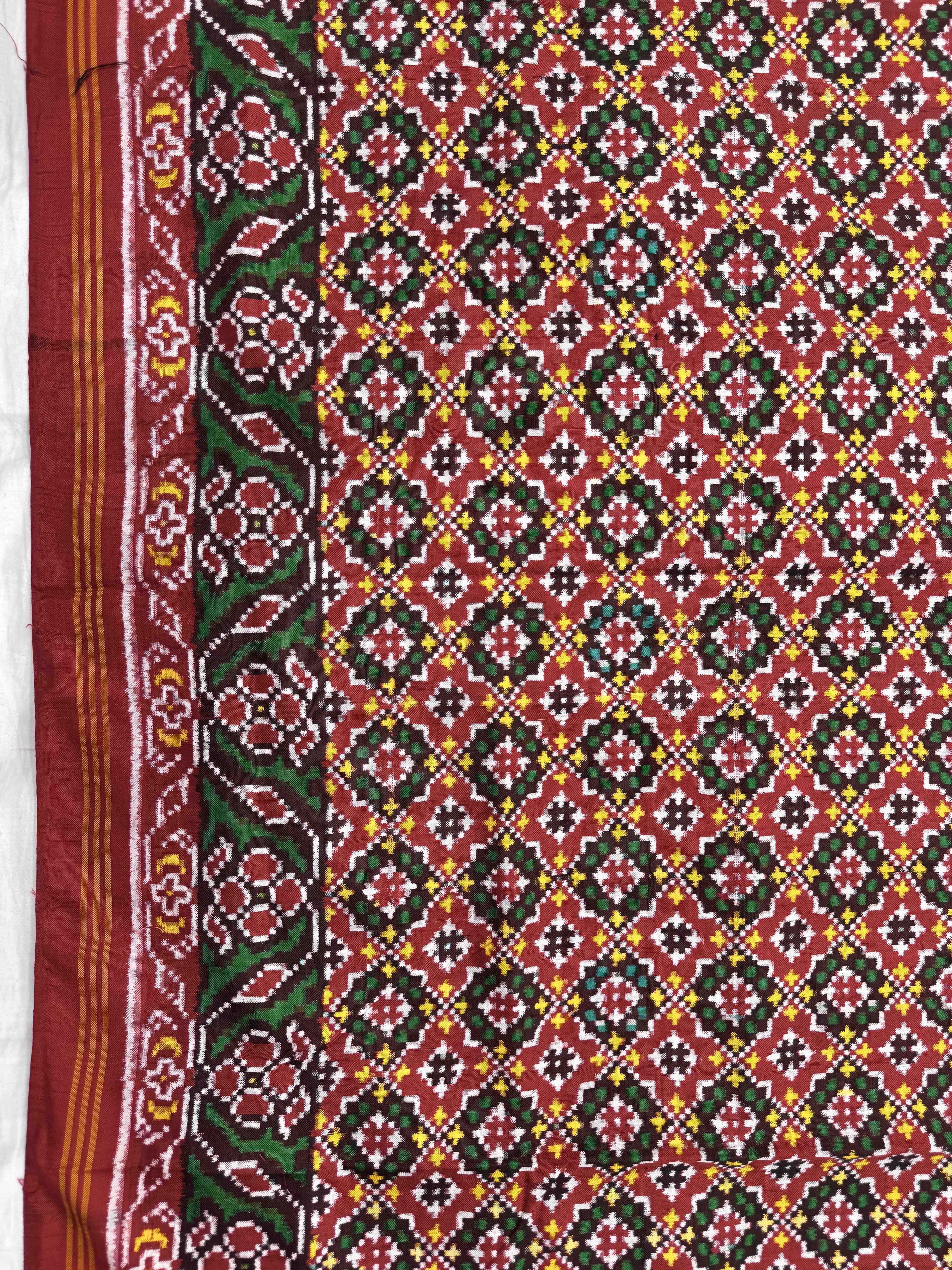 Red Buttonful Double Ikat Patan Patola Saree