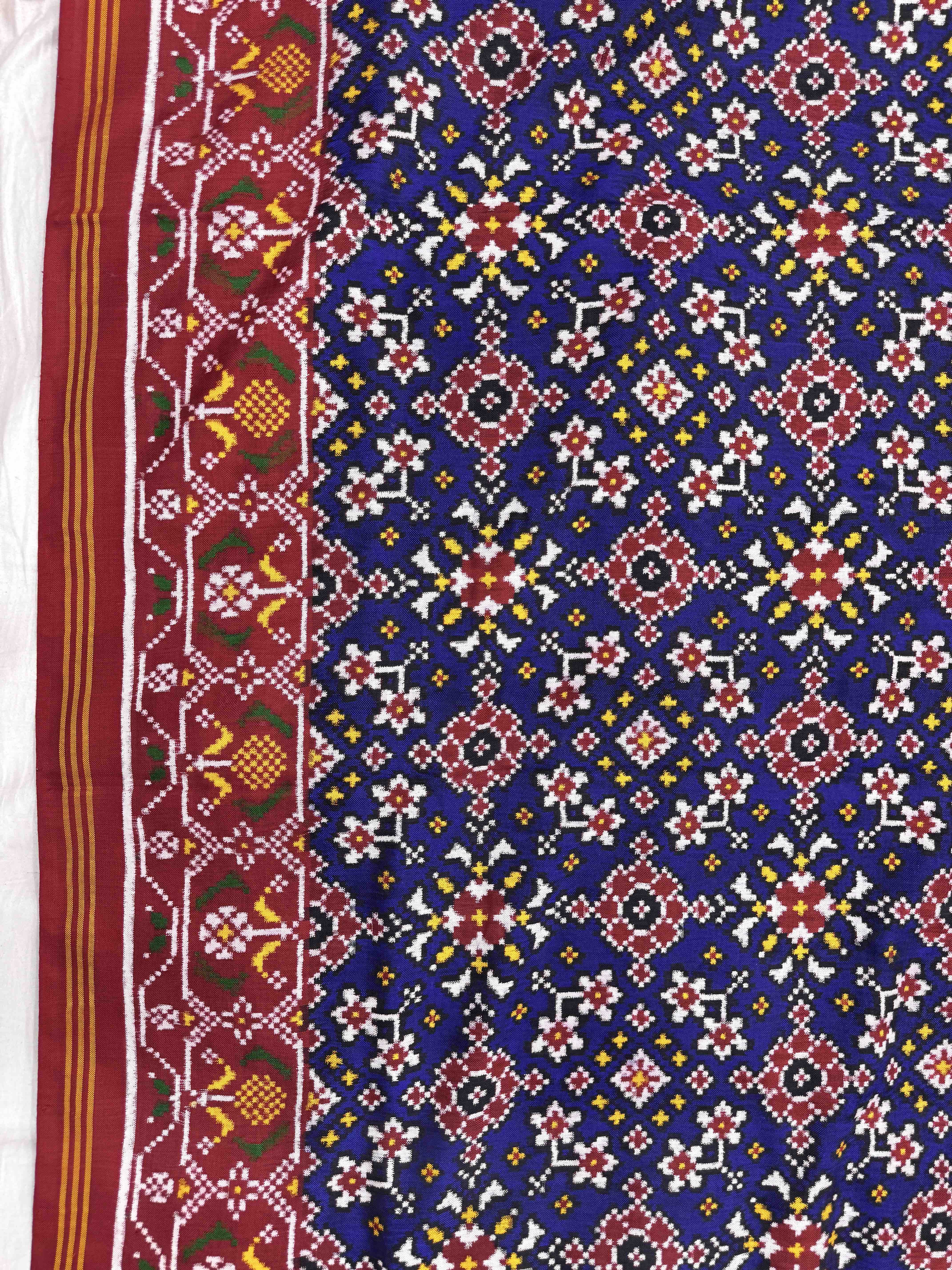 Red & Blue Navratan Double Ikat Patan Patola Saree