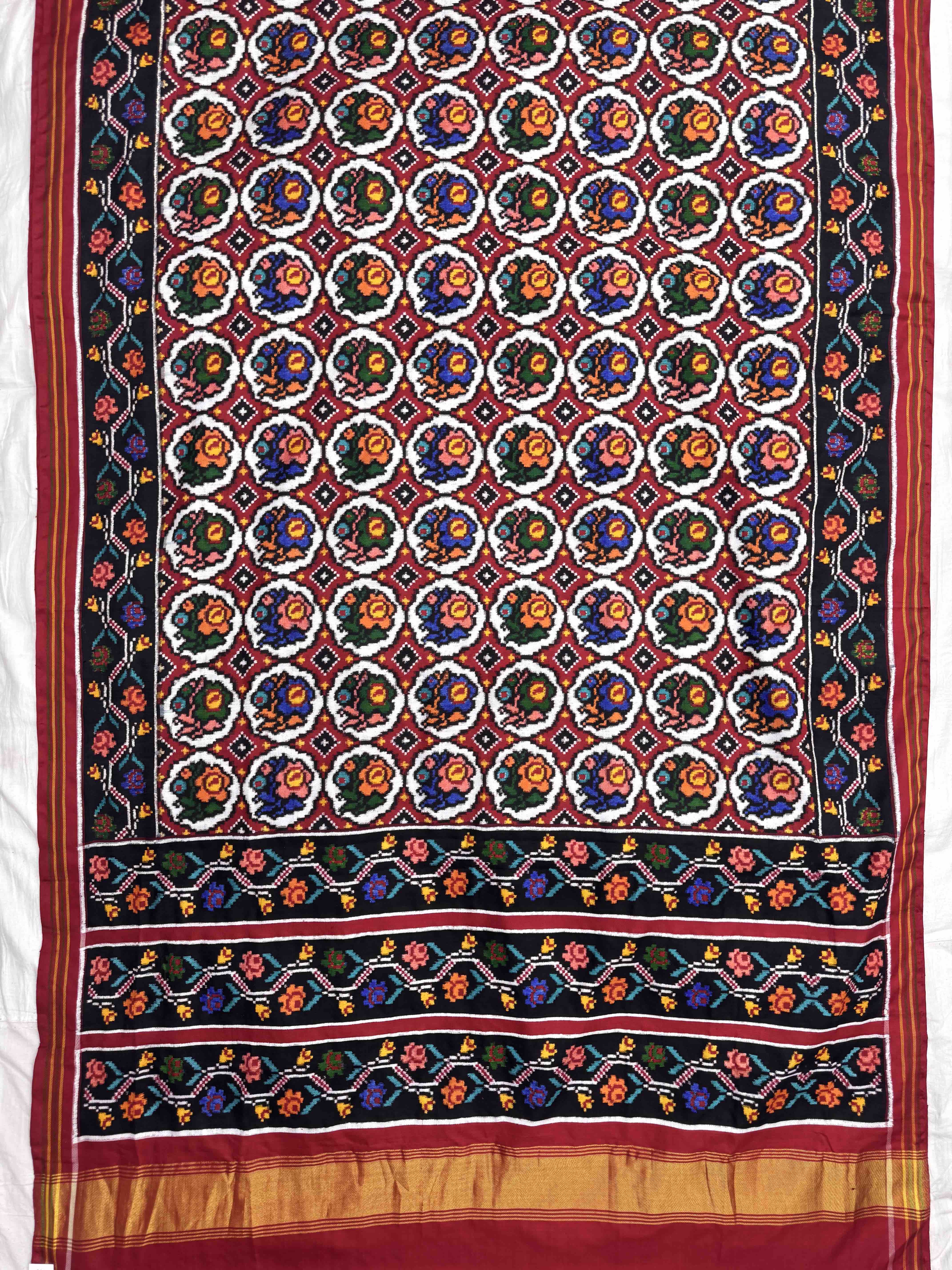 Red & Multicolor Circle Fancy Flower Double Ikat Patan Patola Saree