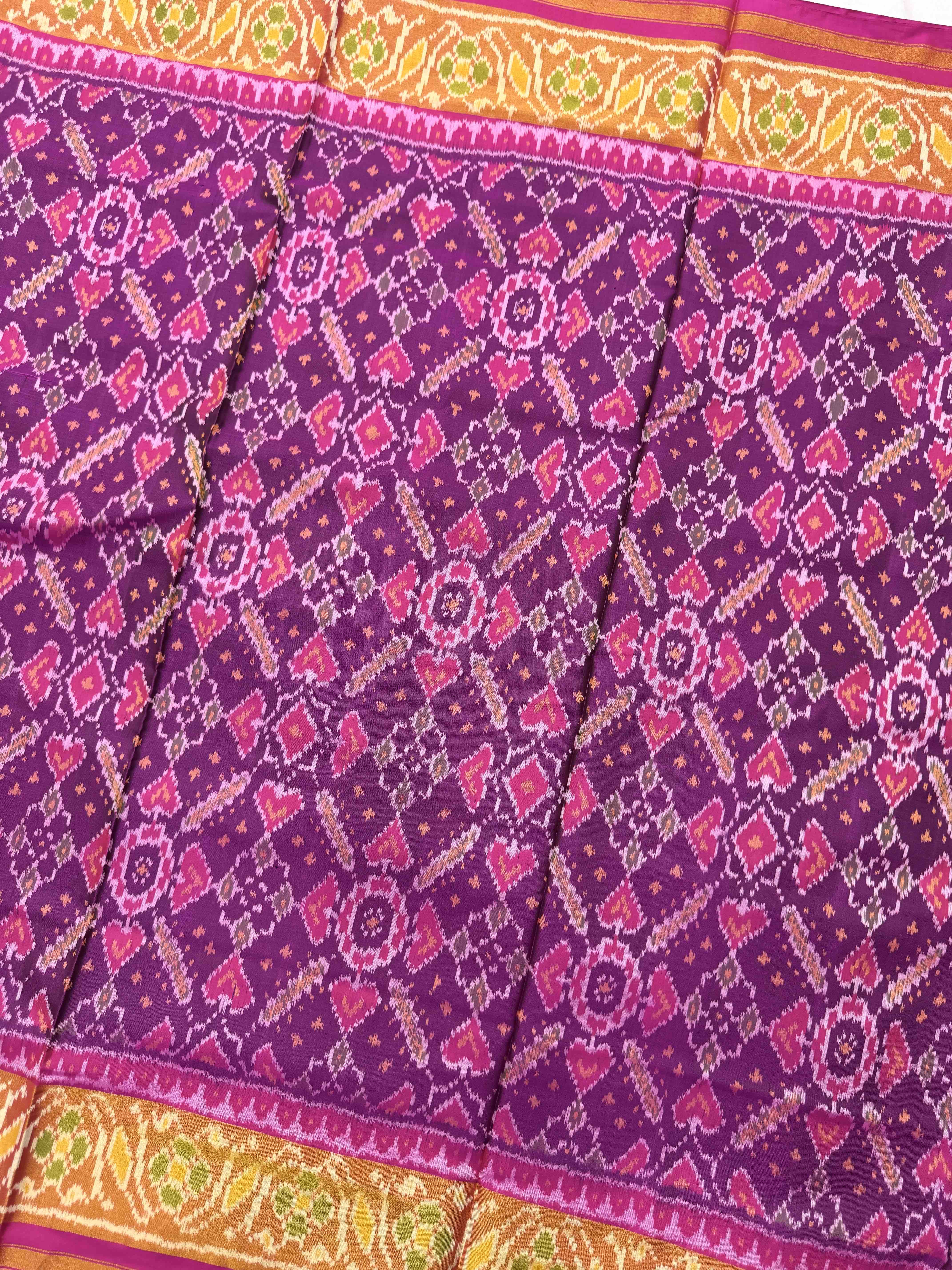 Pink & Purple Manekchowk Plain Half Half Rajkot Patola Saree