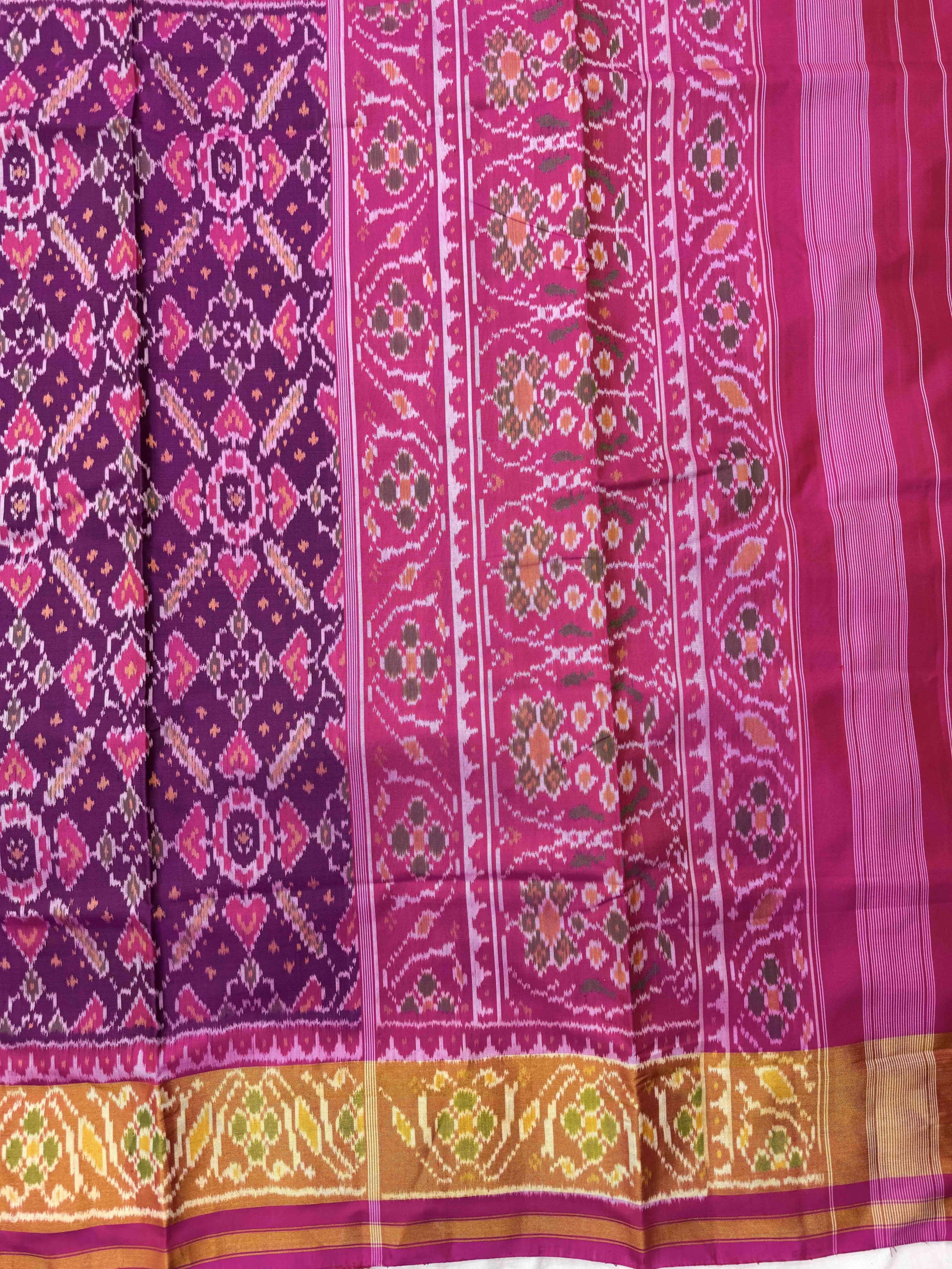 Pink & Purple Manekchowk Plain Half Half Rajkot Patola Saree