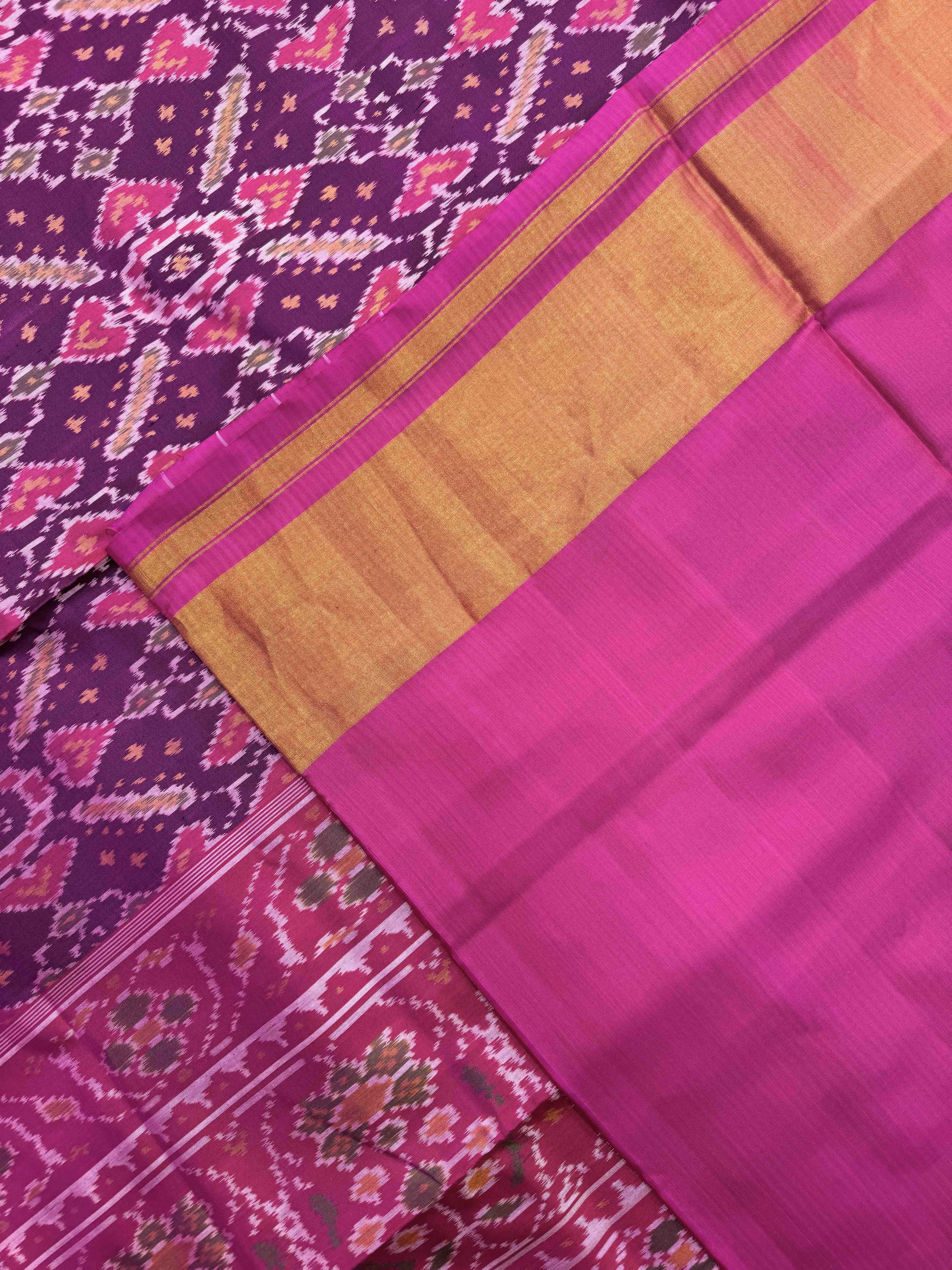 Pink & Purple Manekchowk Plain Half Half Rajkot Patola Saree