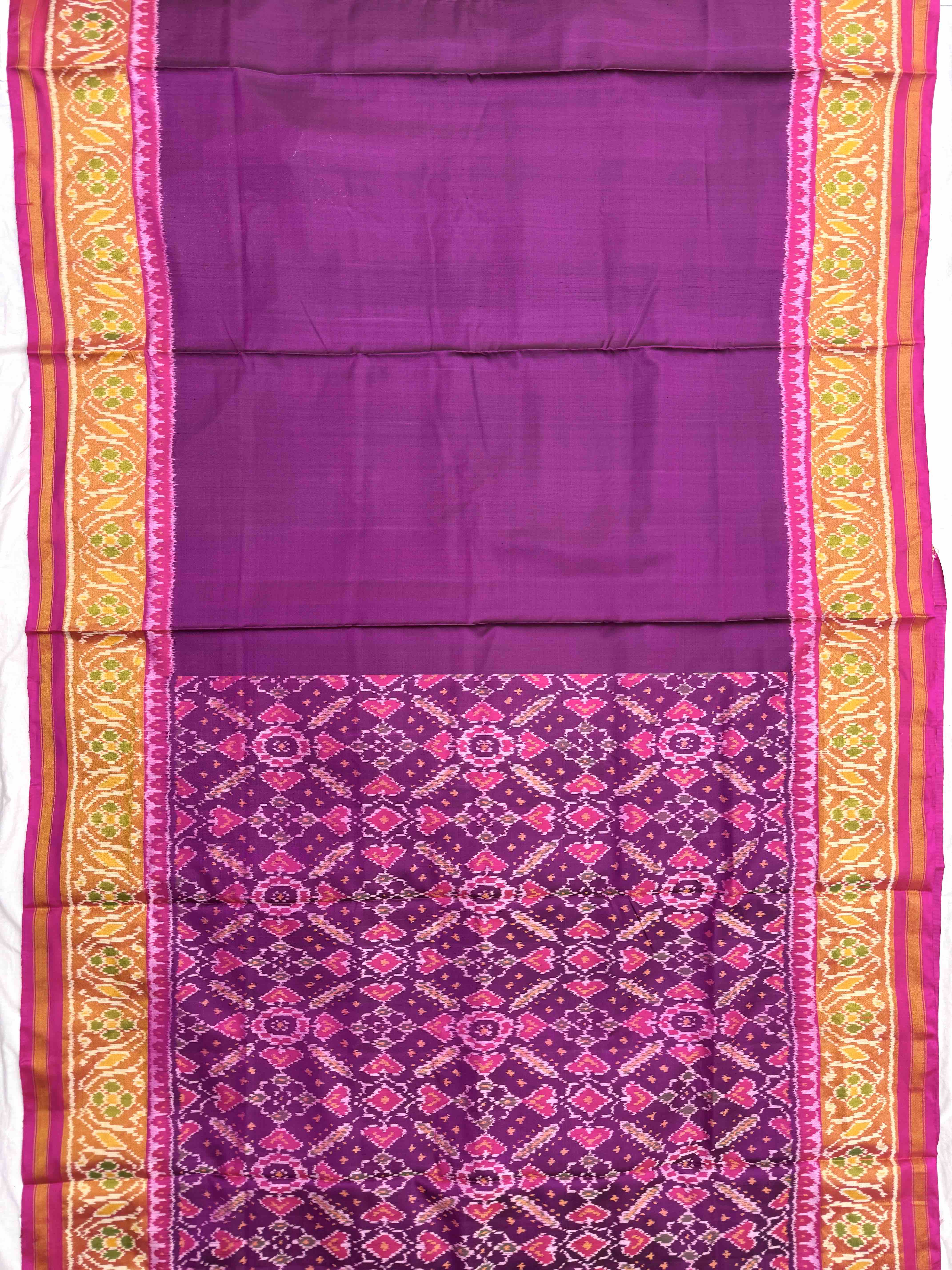 Pink & Purple Manekchowk Plain Half Half Rajkot Patola Saree