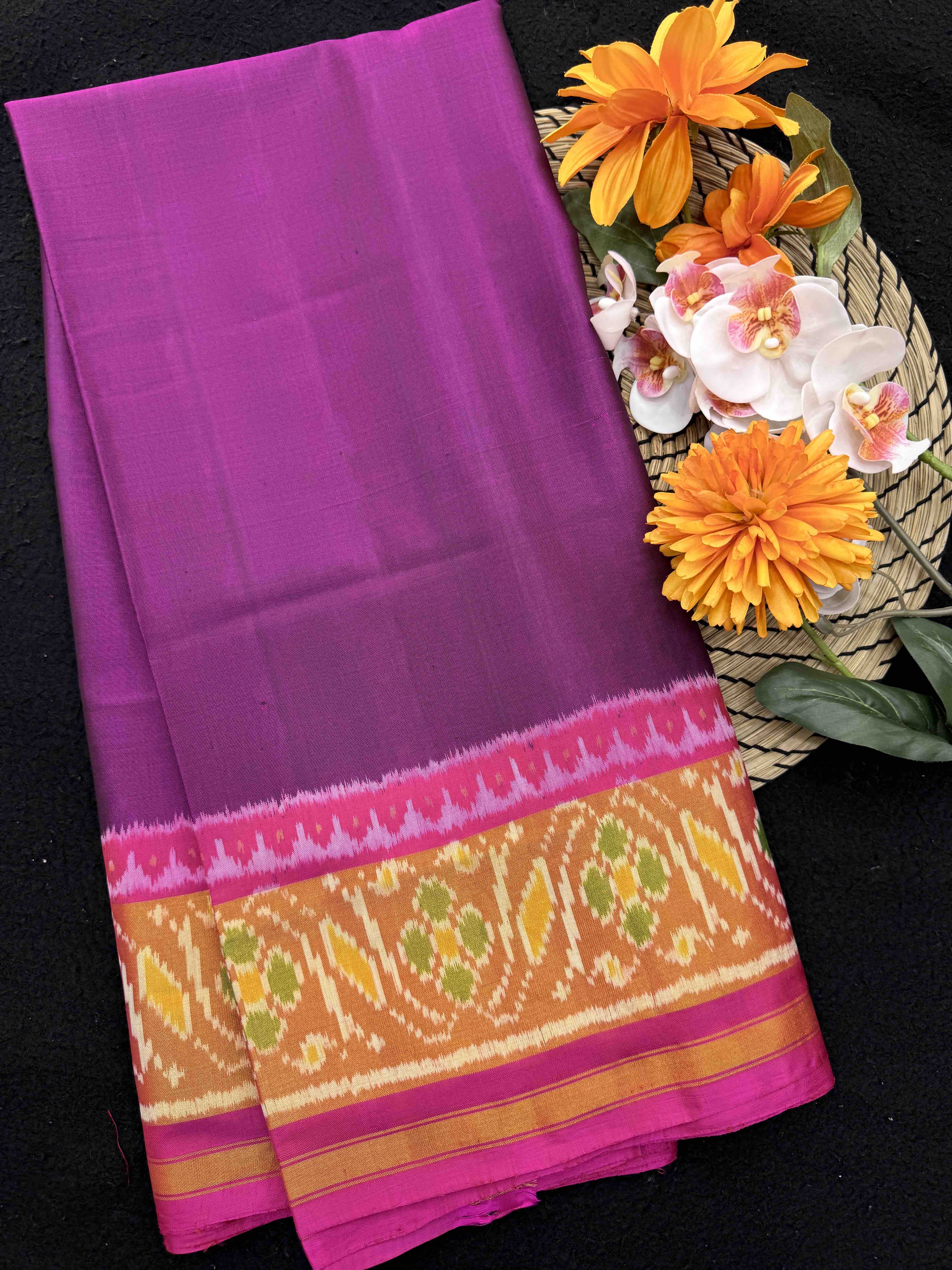 Pink & Purple Plain Manekchowk Half Half Rajkot Patola Saree