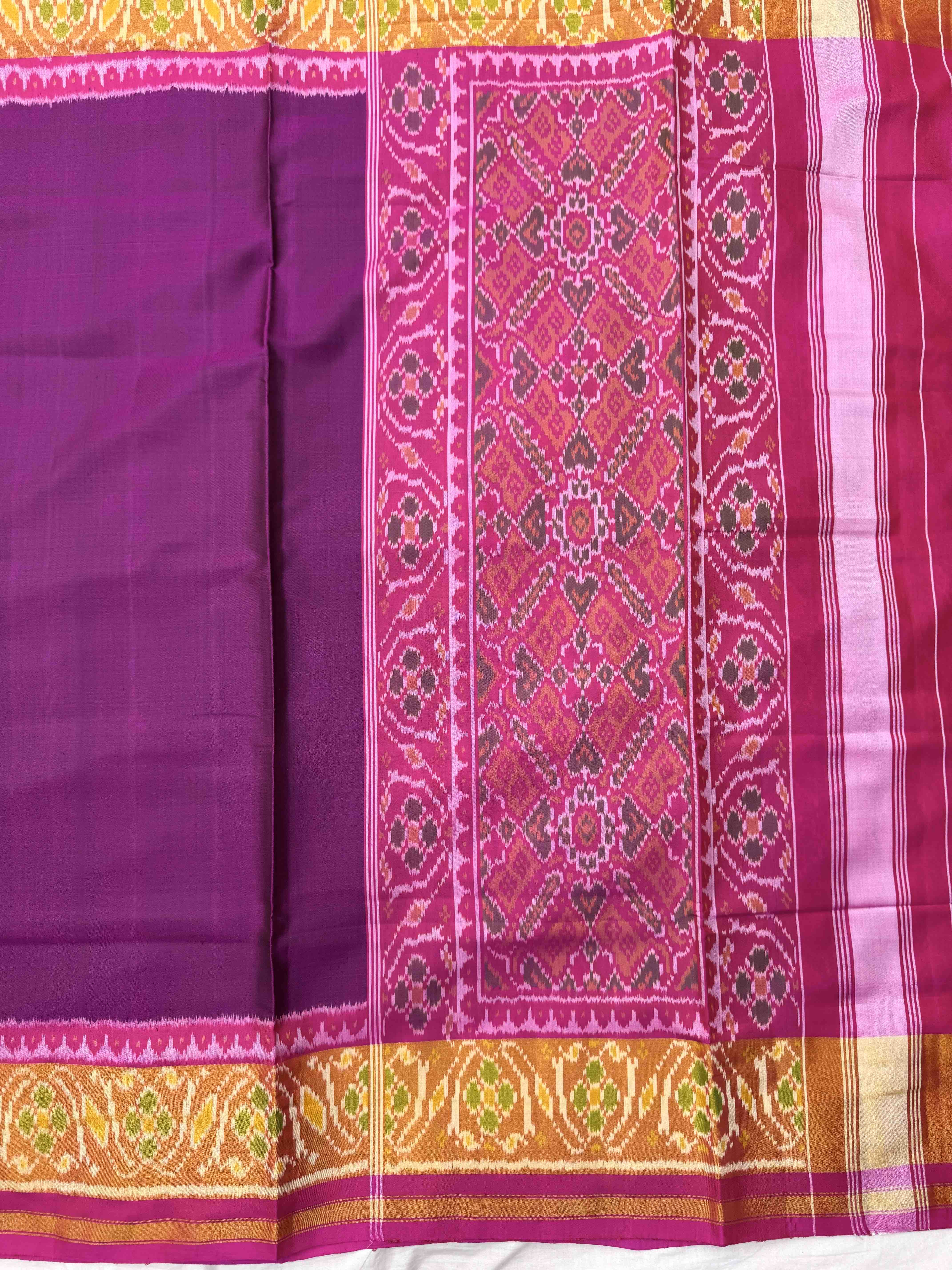 Pink & Purple Plain Manekchowk Half Half Rajkot Patola Saree