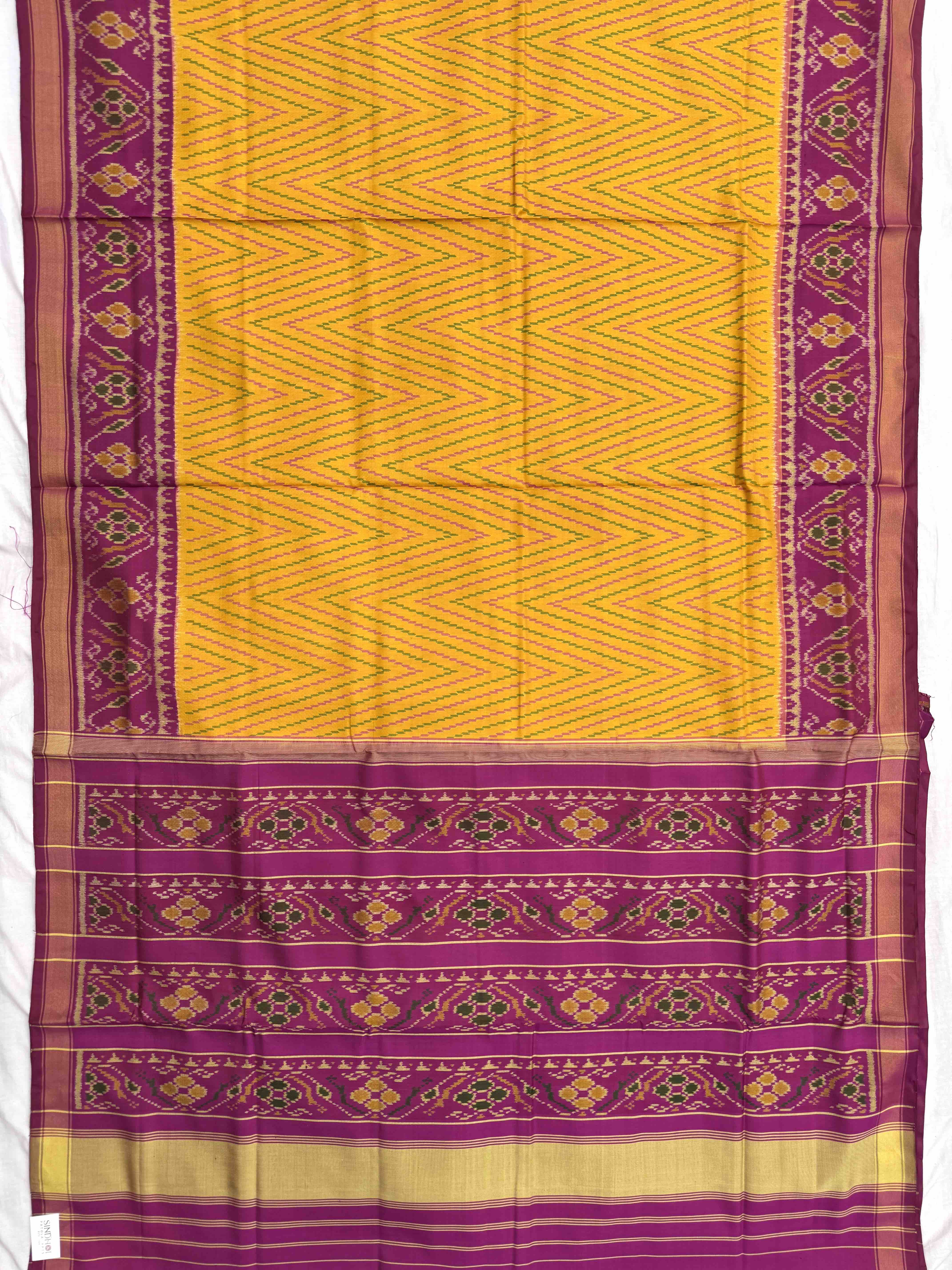 Pink & Yellow Zig zag Lining Rajkot Patola Saree