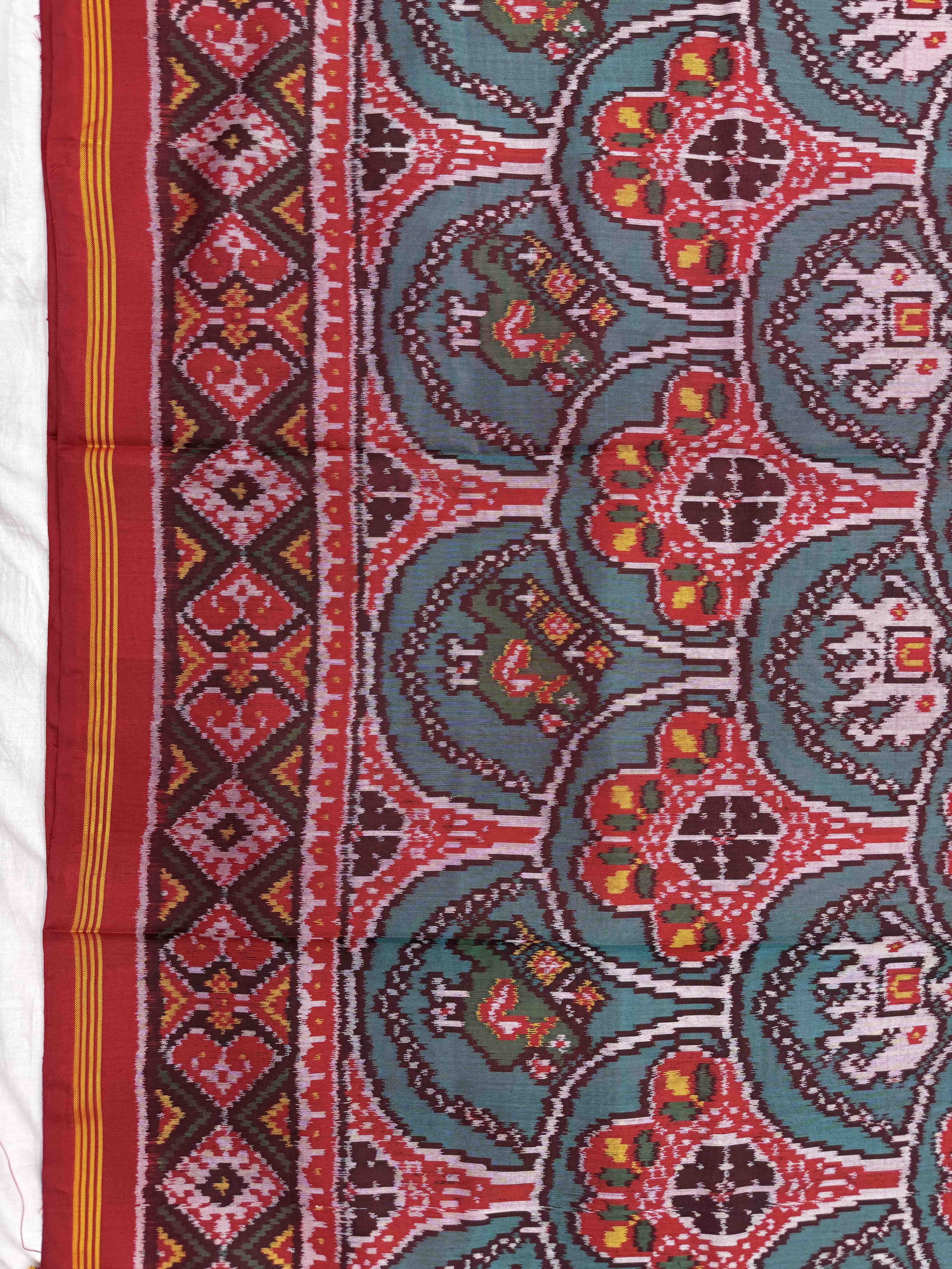 Red & Turquoise Fancy Narikunj Single Ikat Patan Patola Saree