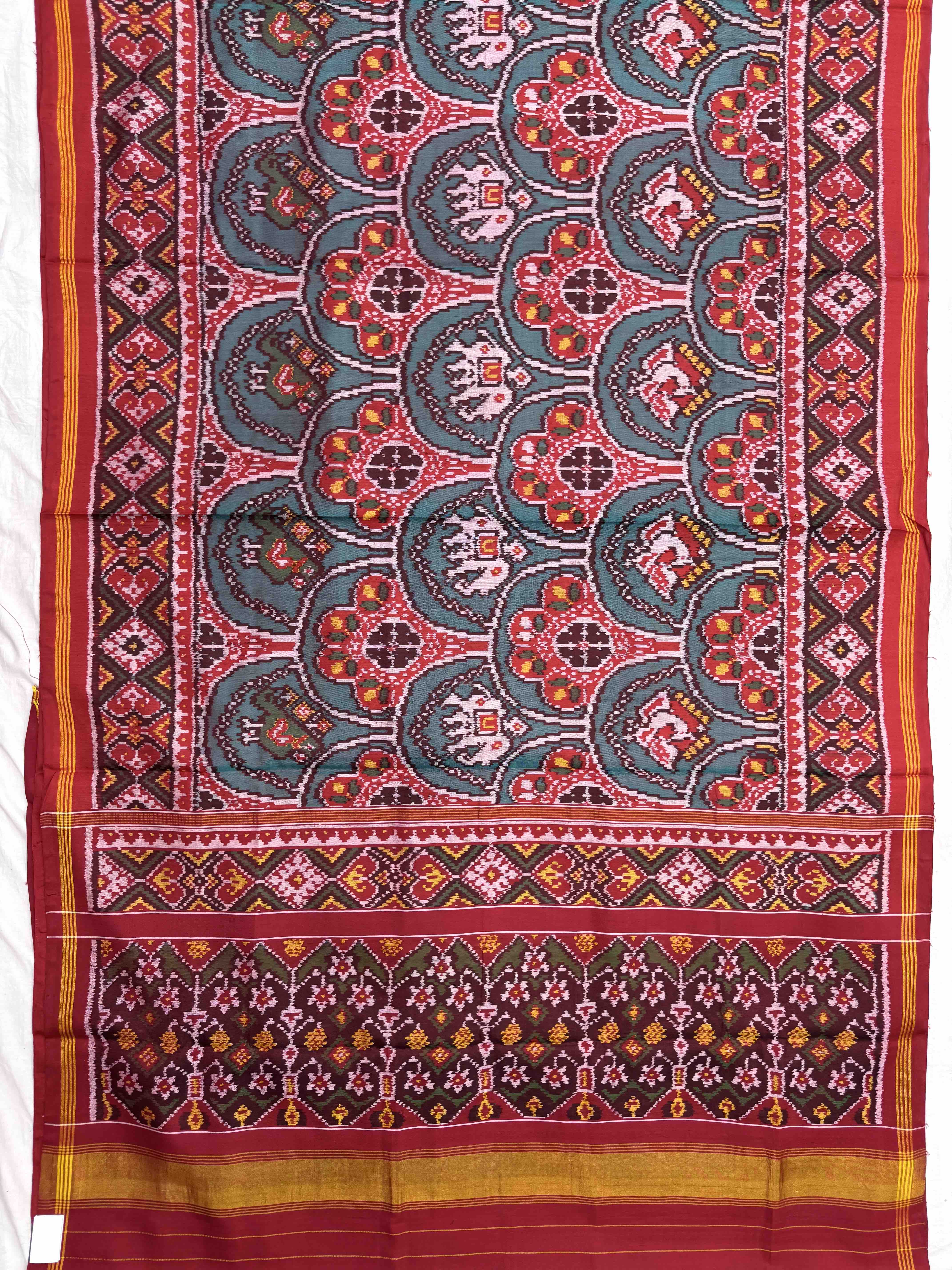 Red & Turquoise Fancy Narikunj Single Ikat Patan Patola Saree