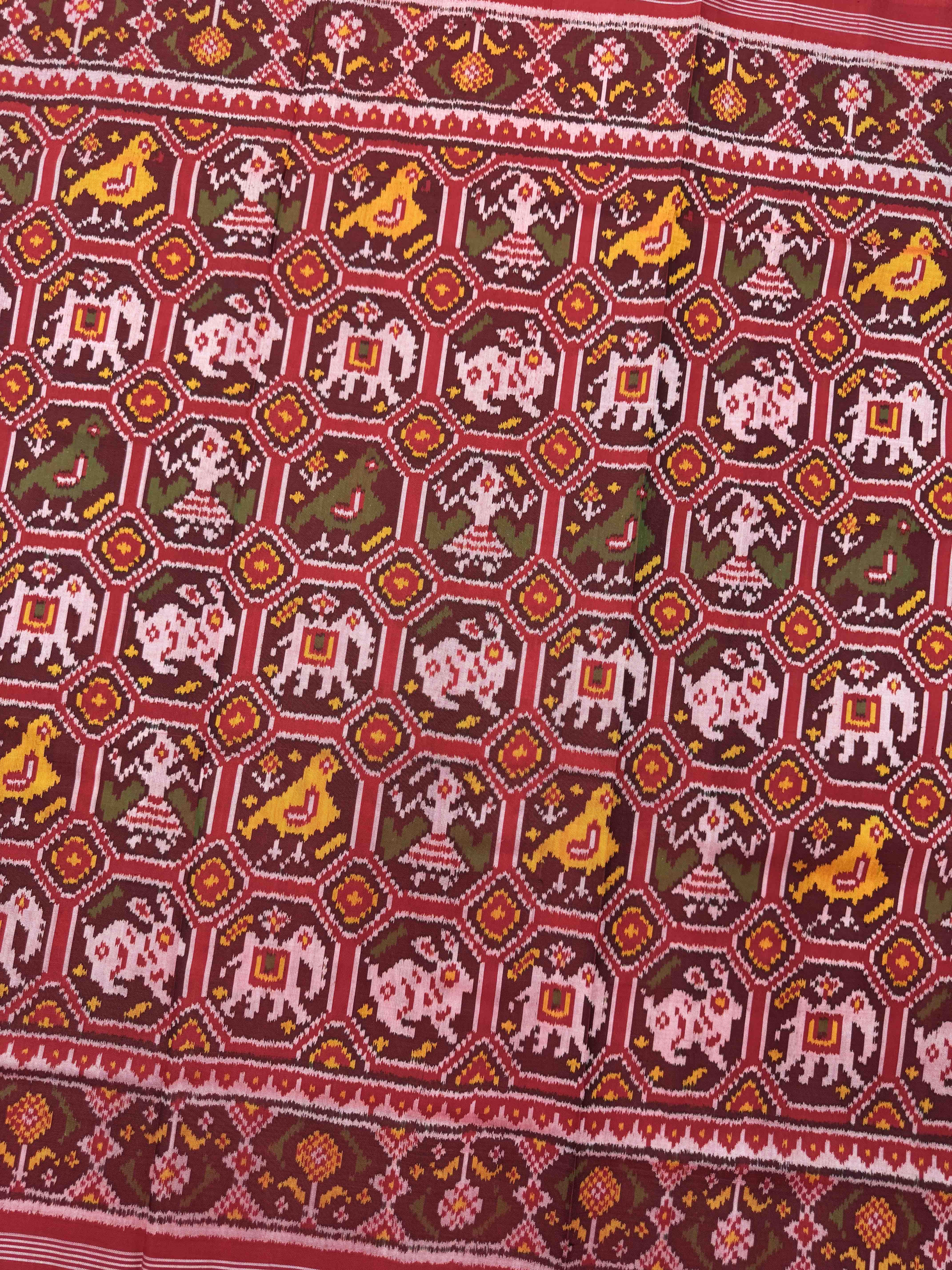 Red Small Narikunj Single Ikat Patan Patola Saree