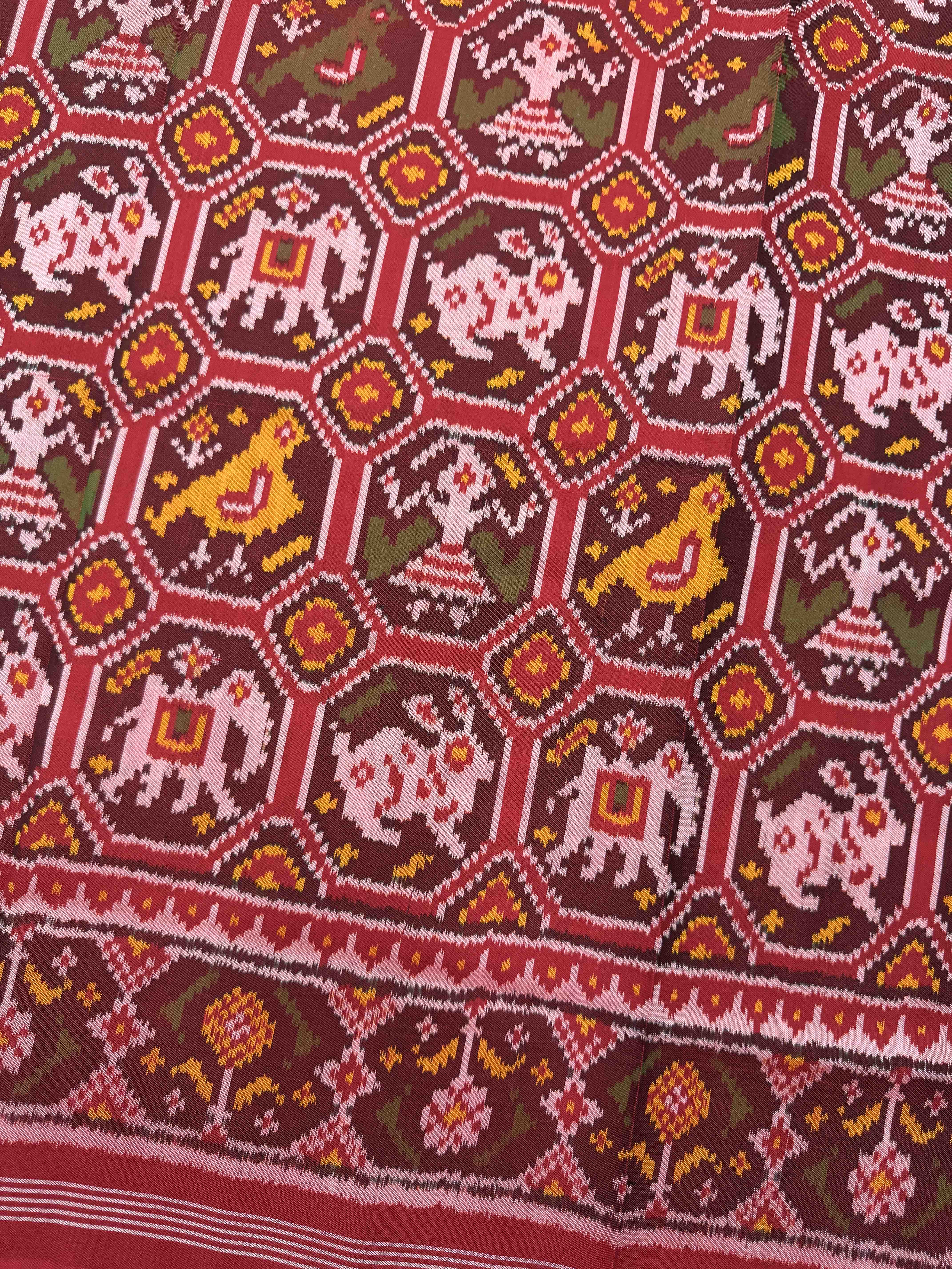 Red Small Narikunj Single Ikat Patan Patola Saree