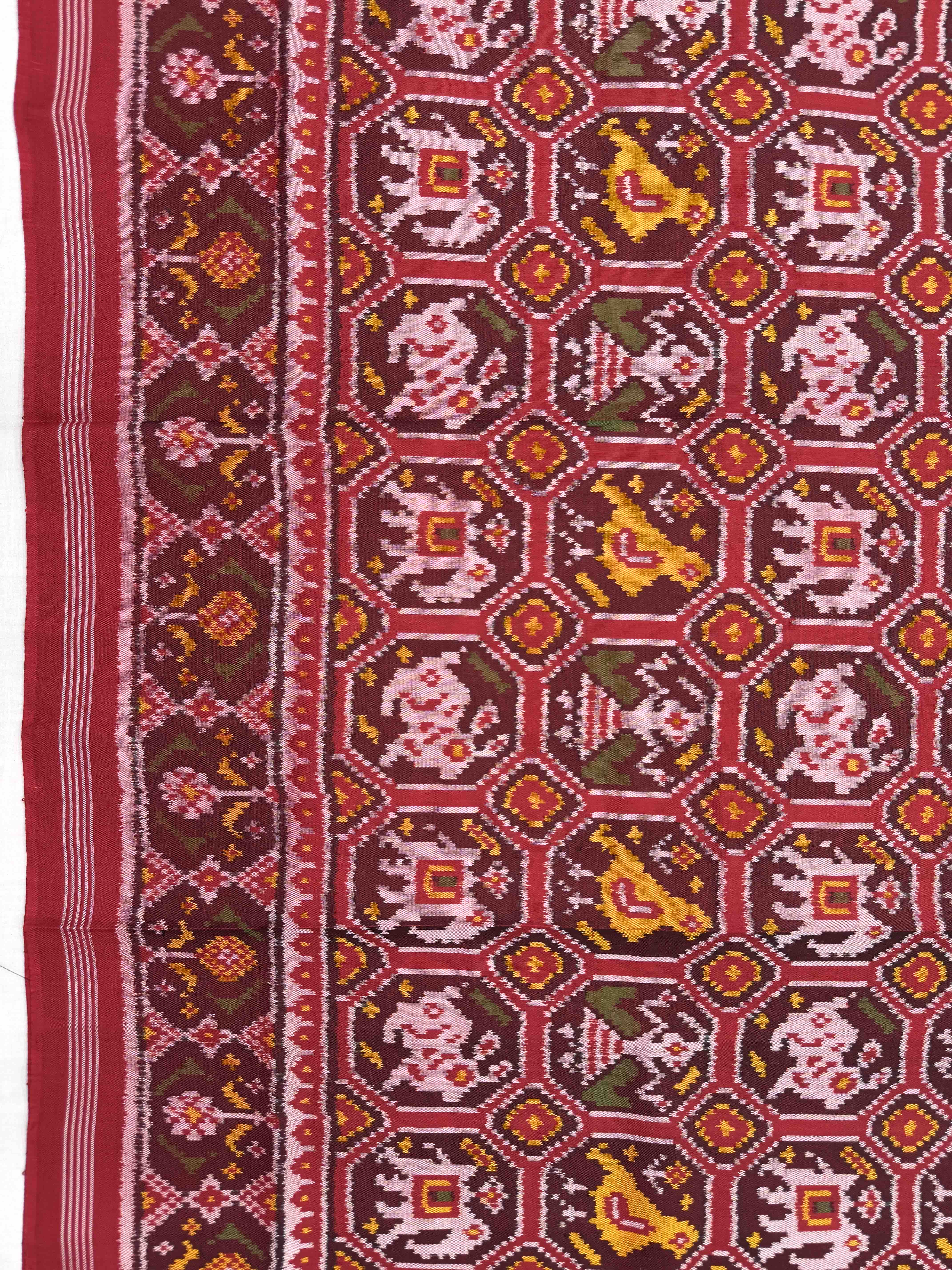 Red Small Narikunj Single Ikat Patan Patola Saree
