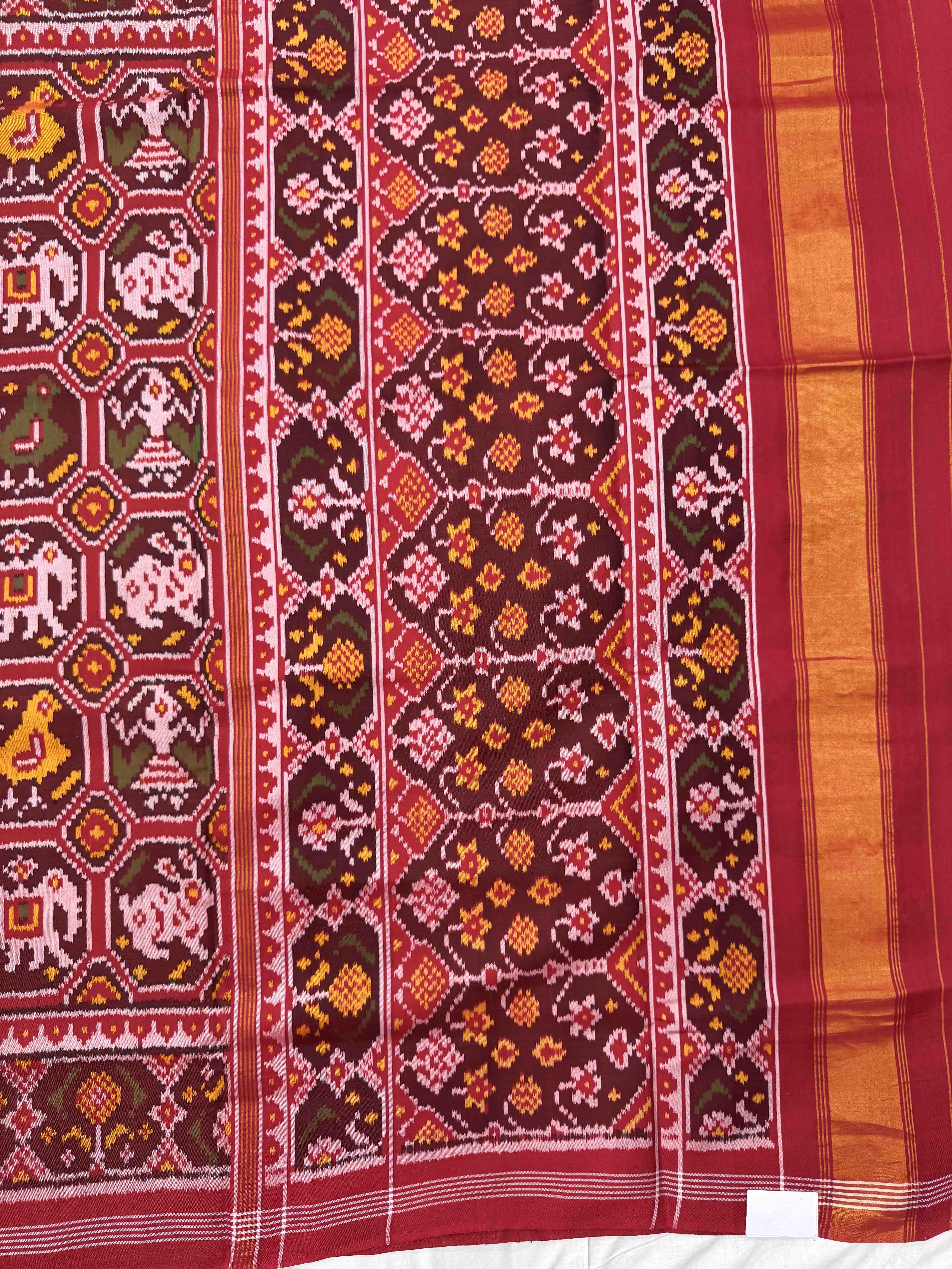 Red Small Narikunj Single Ikat Patan Patola Saree