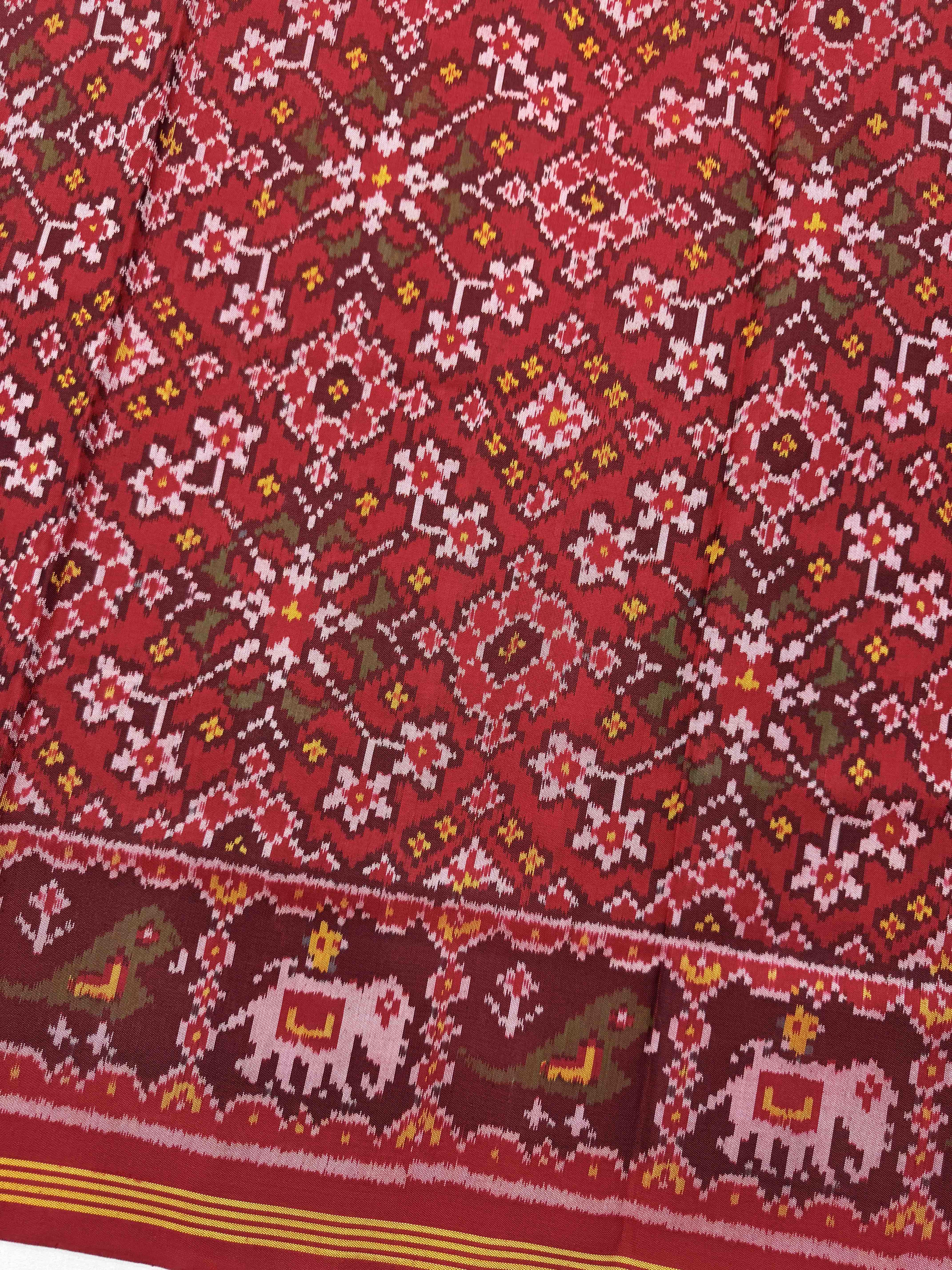 Red Navratan Single Ikat Patan Patola Saree