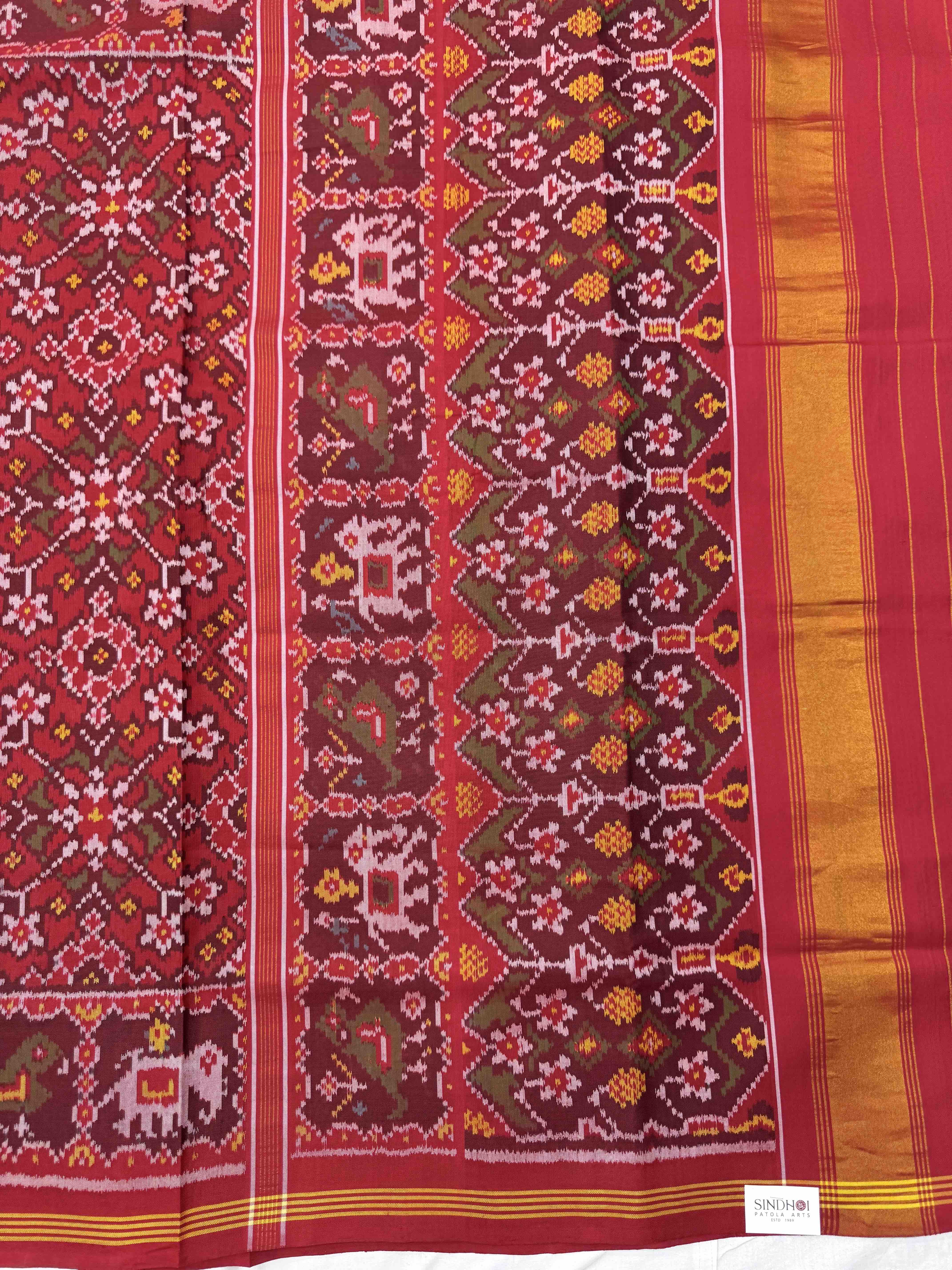 Red Navratan Single Ikat Patan Patola Saree