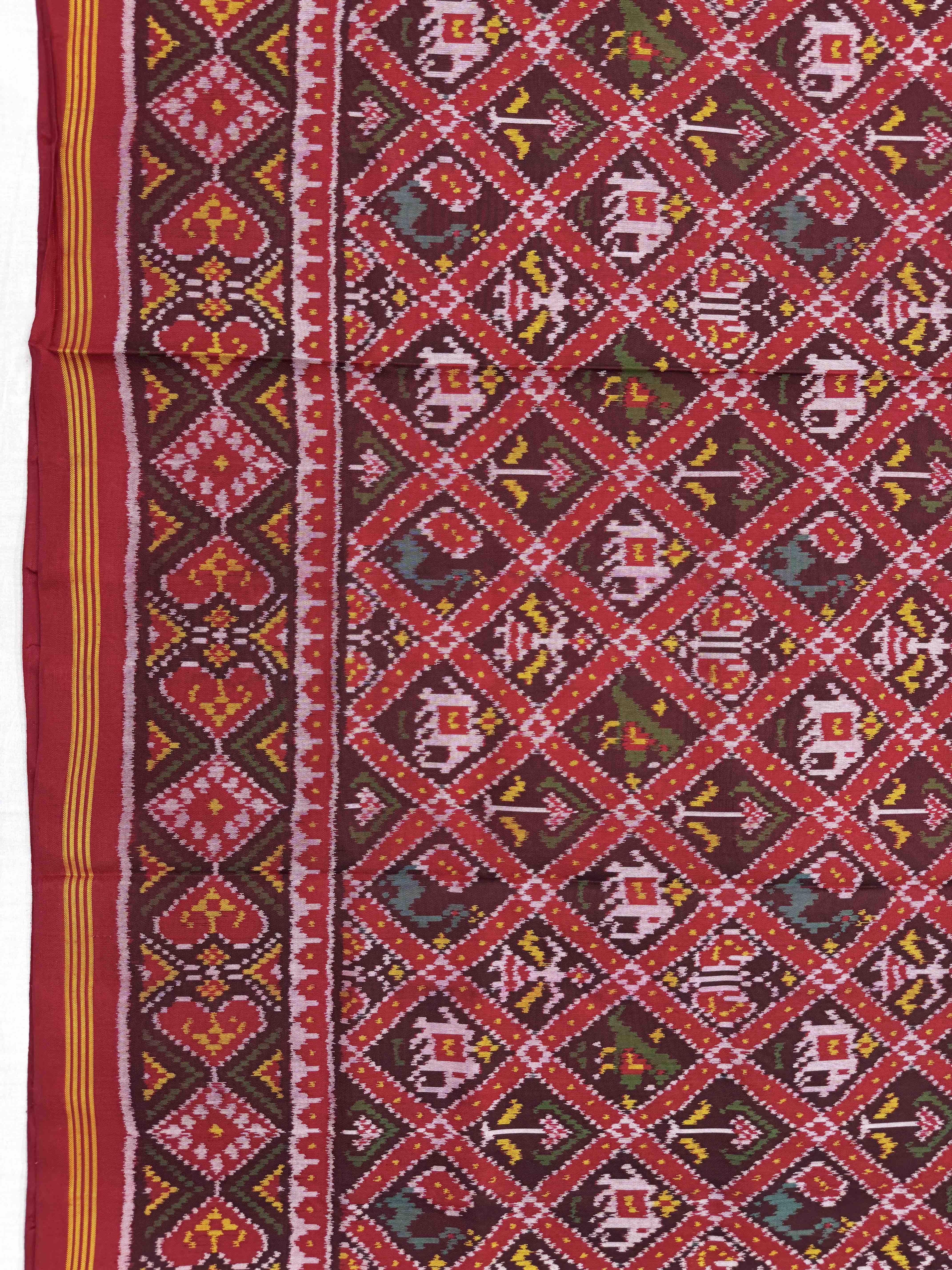 Red & Maroon Small Narikunj Single Ikat Patan Patola Saree