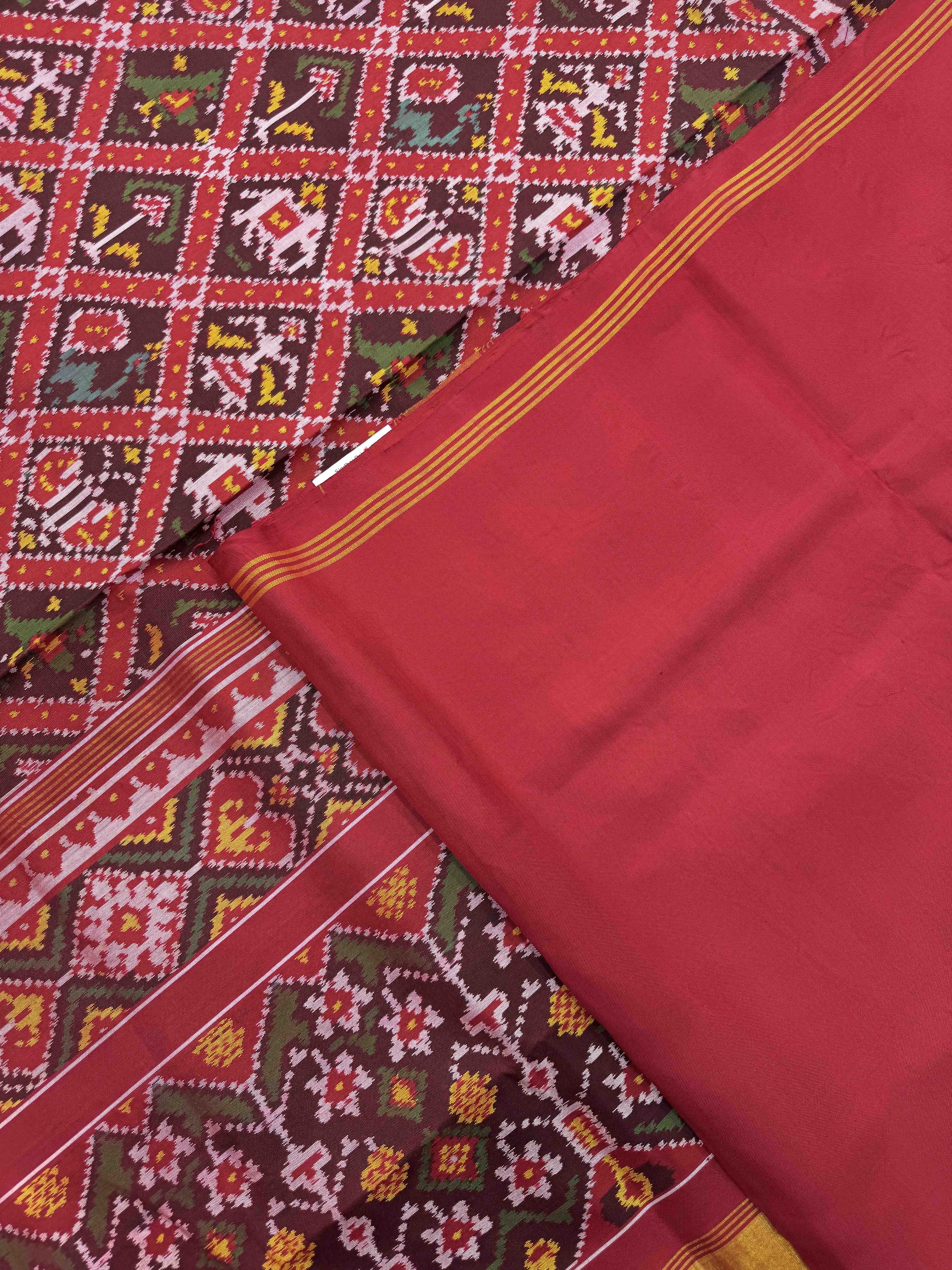 Red & Maroon Small Narikunj Single Ikat Patan Patola Saree