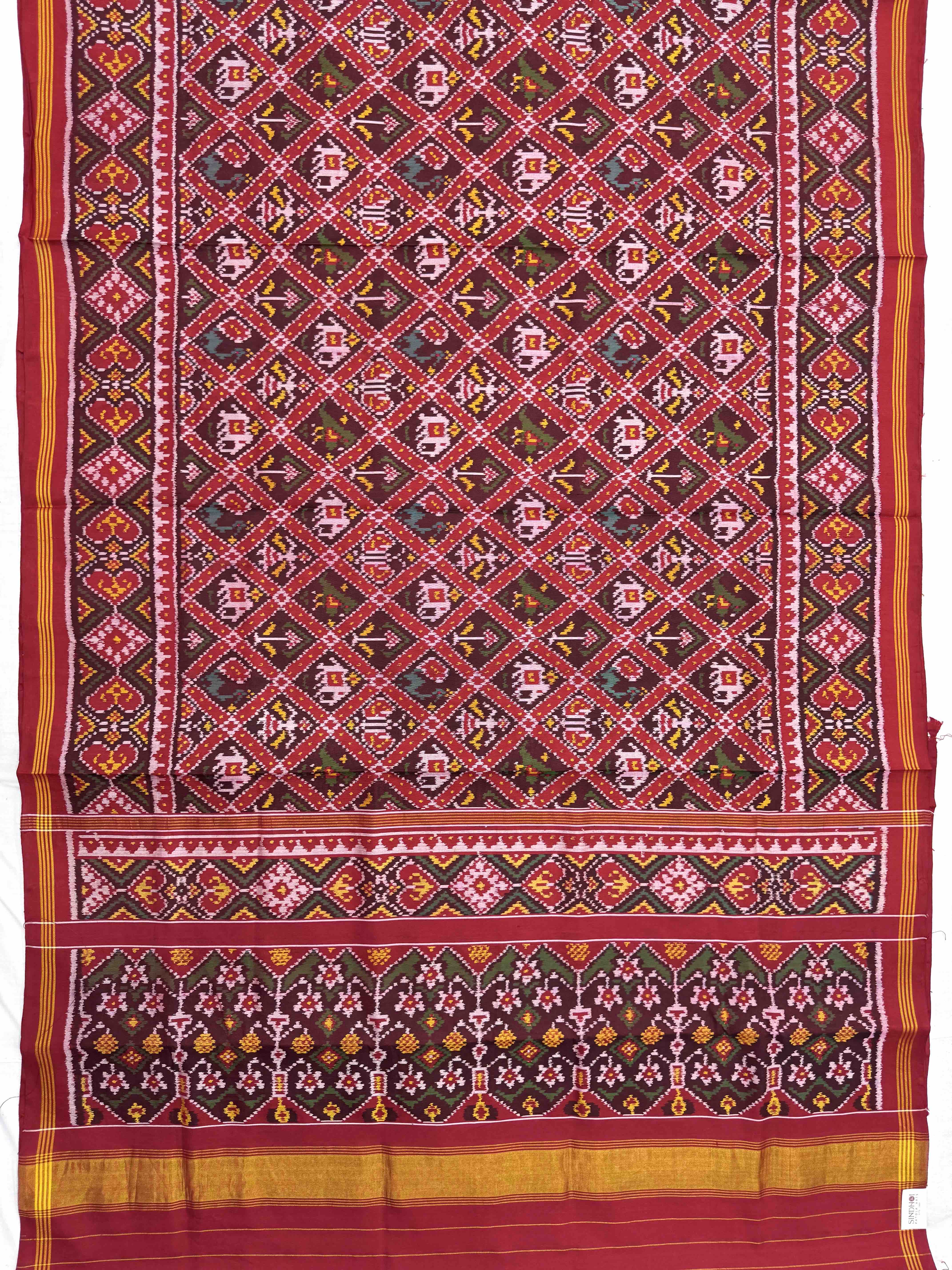 Red & Maroon Small Narikunj Single Ikat Patan Patola Saree