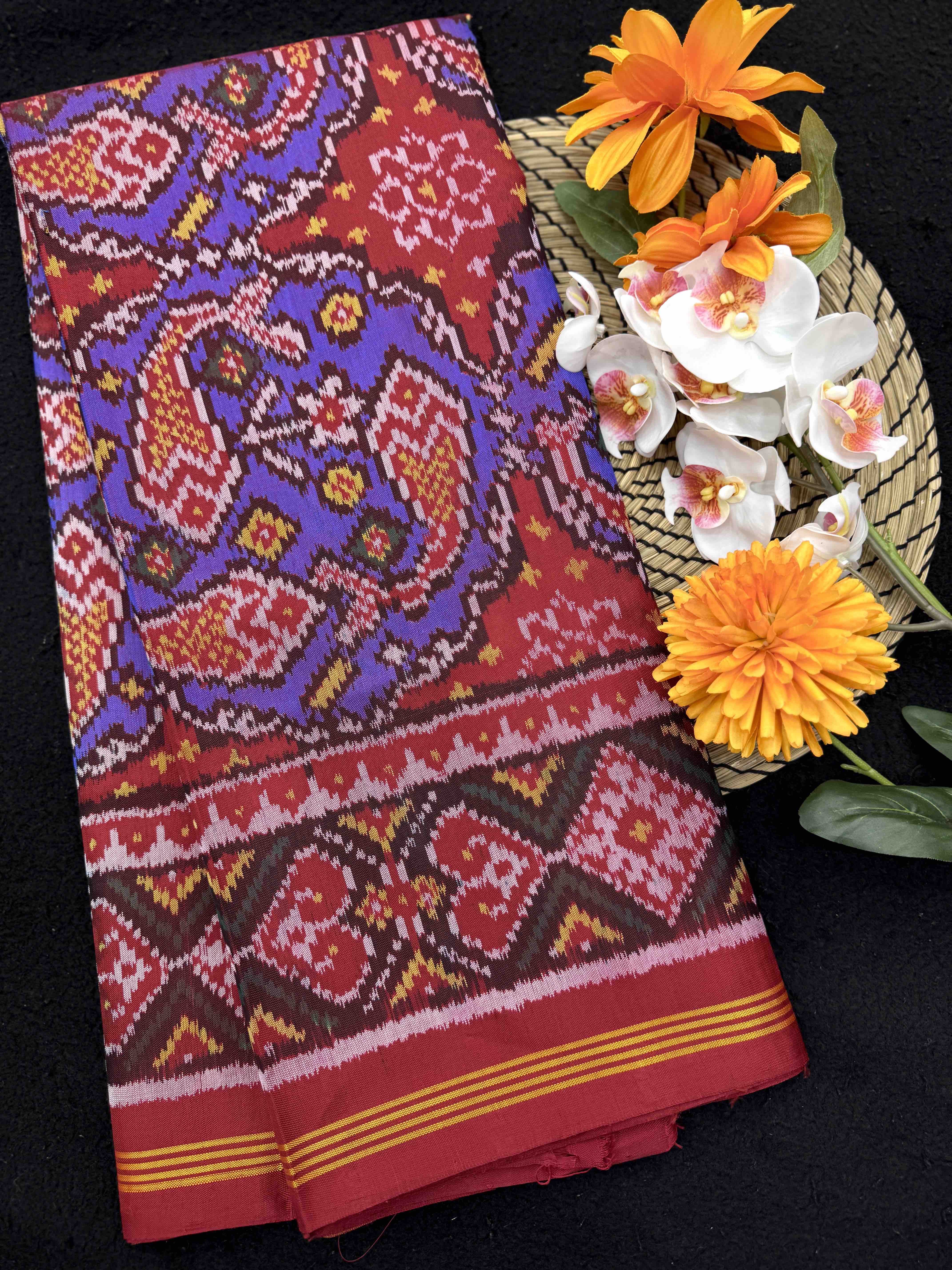 Red & Purple Fish Chhabdi Single Ikat Patan Patola Saree