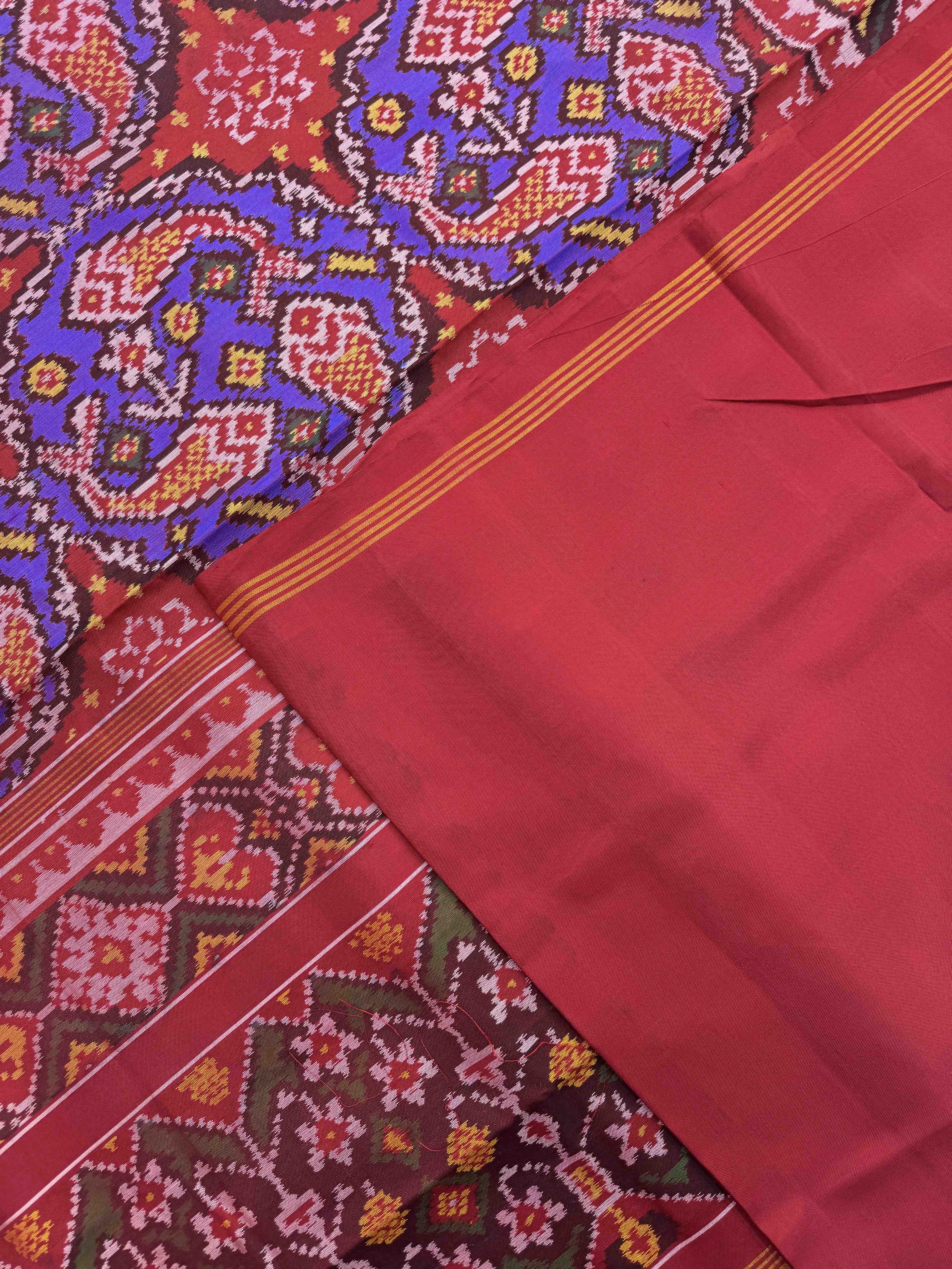 Red & Purple Fish Chhabdi Single Ikat Patan Patola Saree